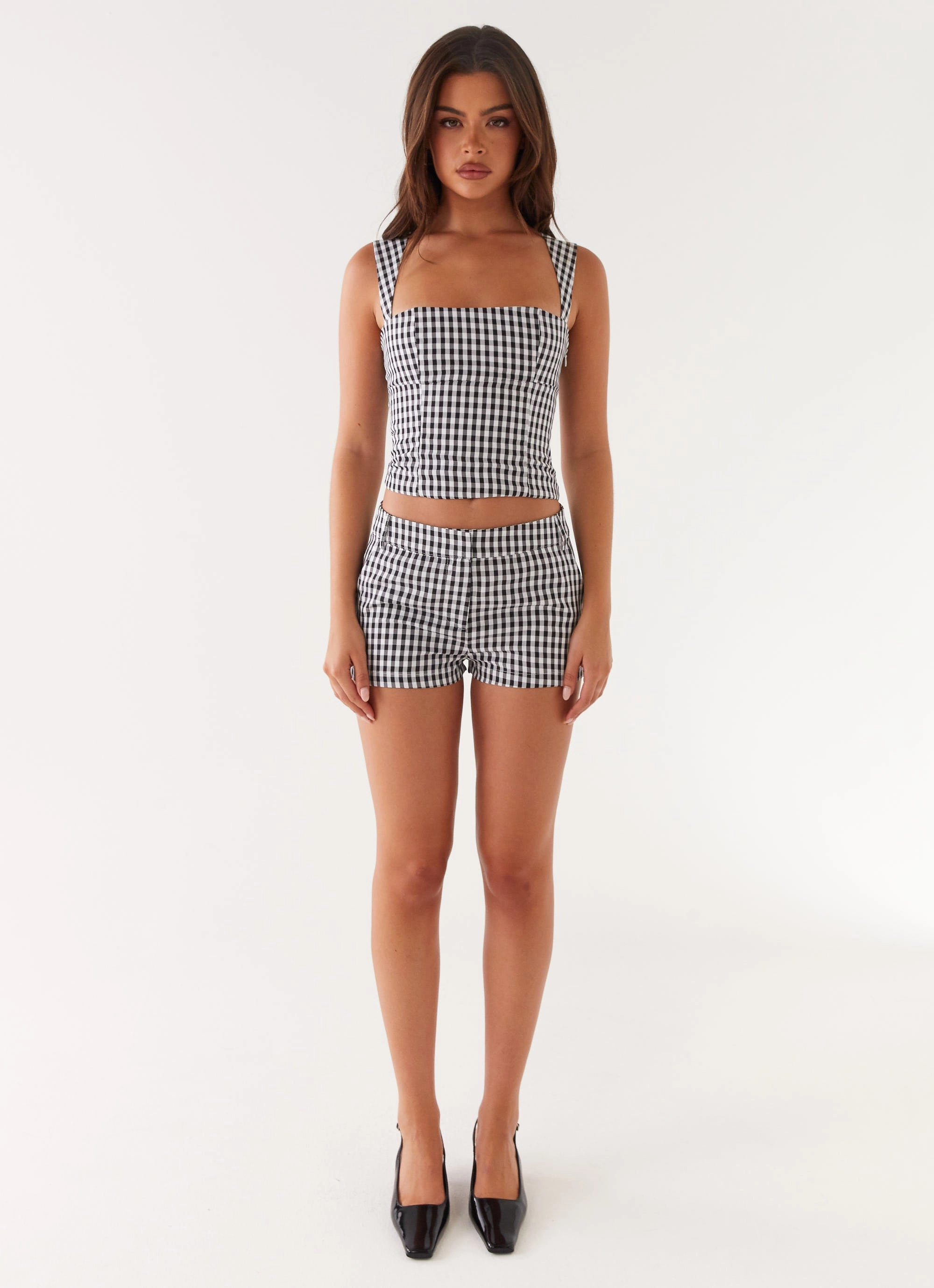 Clayton Top - Black Gingham Reinforced Hem Stitching