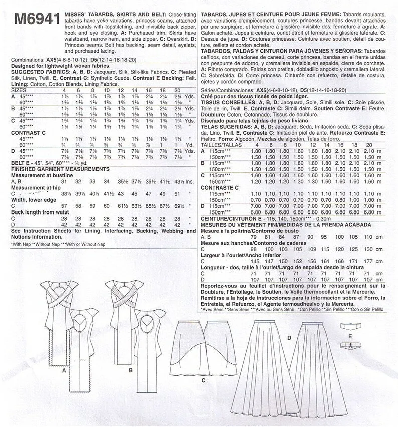 CLEARANCE • MCCALL'S PATTERN MISSES' TOPS, SKIRTS AND BELT 6941