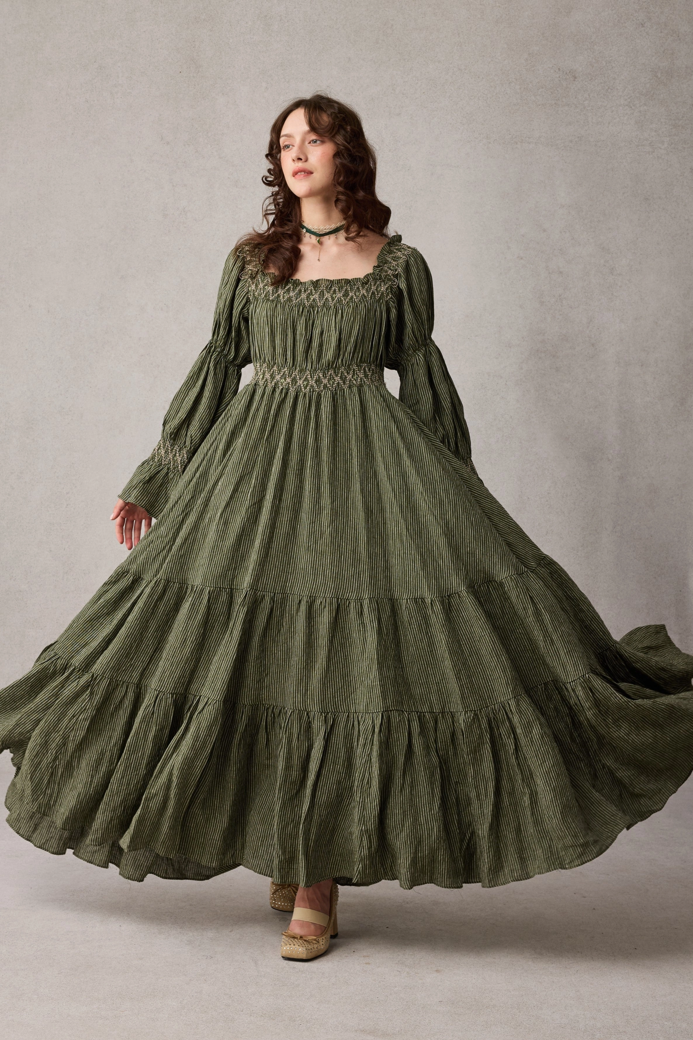 Cloud 21 | smocking embroidery linen dress Quick Dry Fabric Non Bulky Design