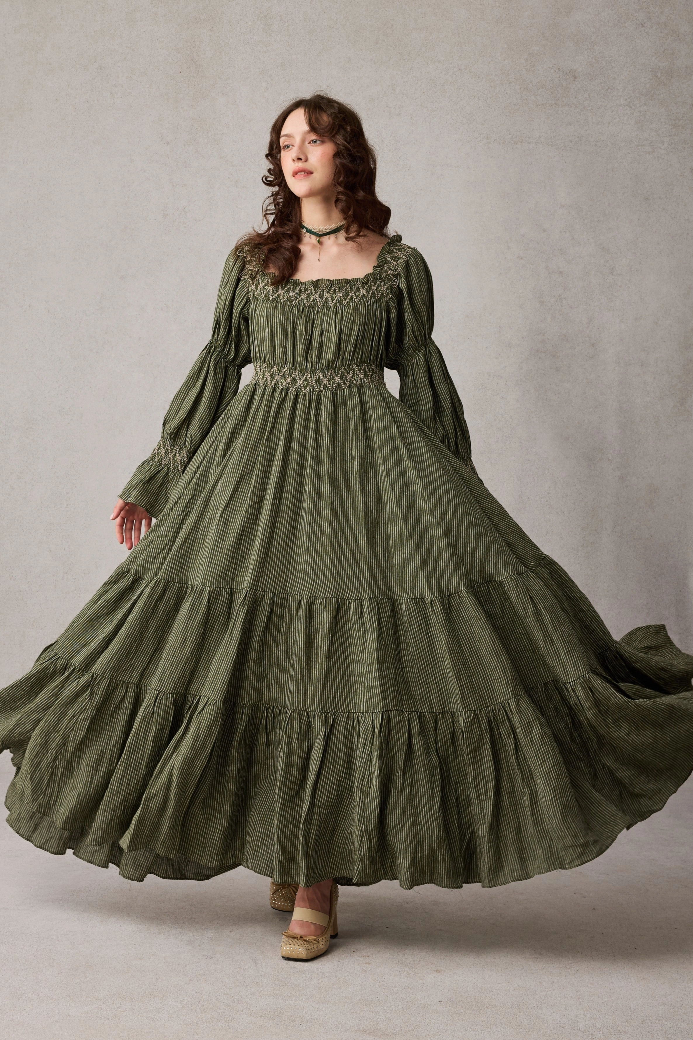 Warm Layer Option Cloud 21 | smocking embroidery linen dress