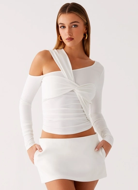 Ultraviolet Protection Finish Cloud Kiss Asymmetric Long Sleeve Top - Cream