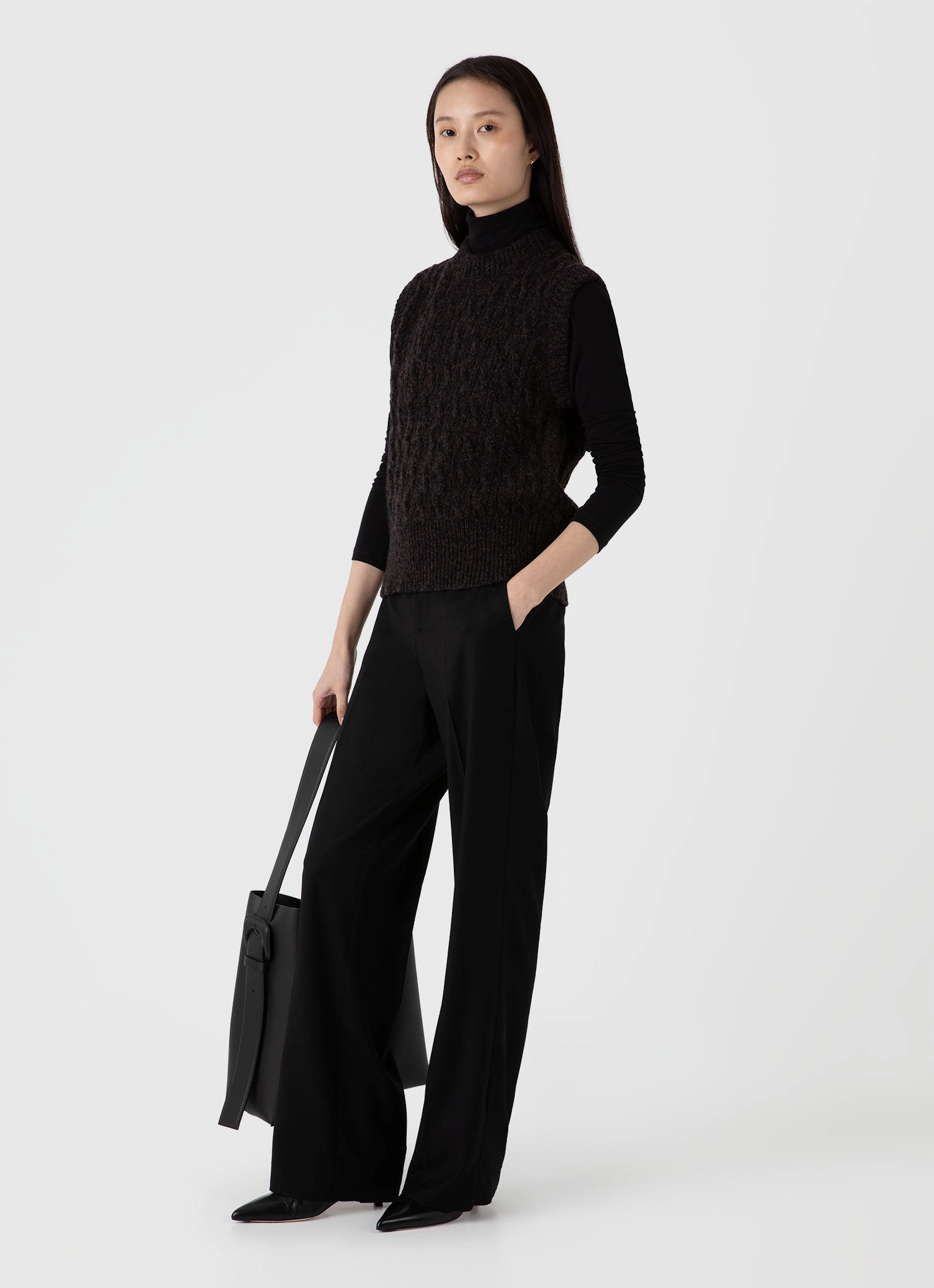 ZeroWaste Manufacturing Women's Cable Knit Vest in Coffee Twist