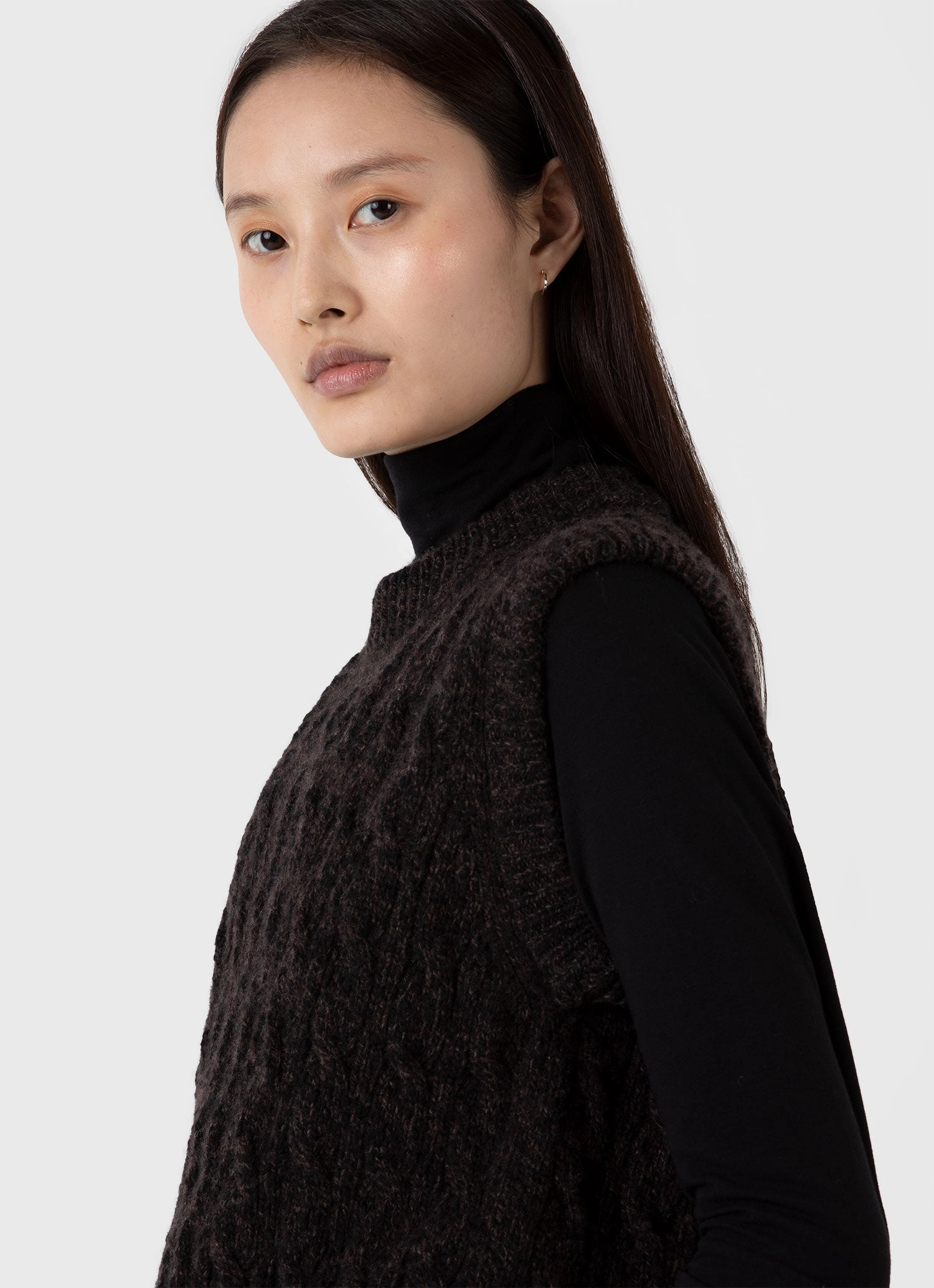 Women's Cable Knit Vest in Coffee Twist Casual Comfort MoistureWicking Texture