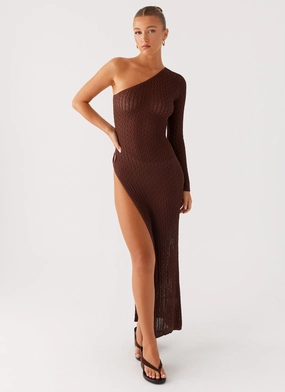 Kerri Knit Maxi Dress - Dark Chocolate Cool Undertone Scoop-Neck