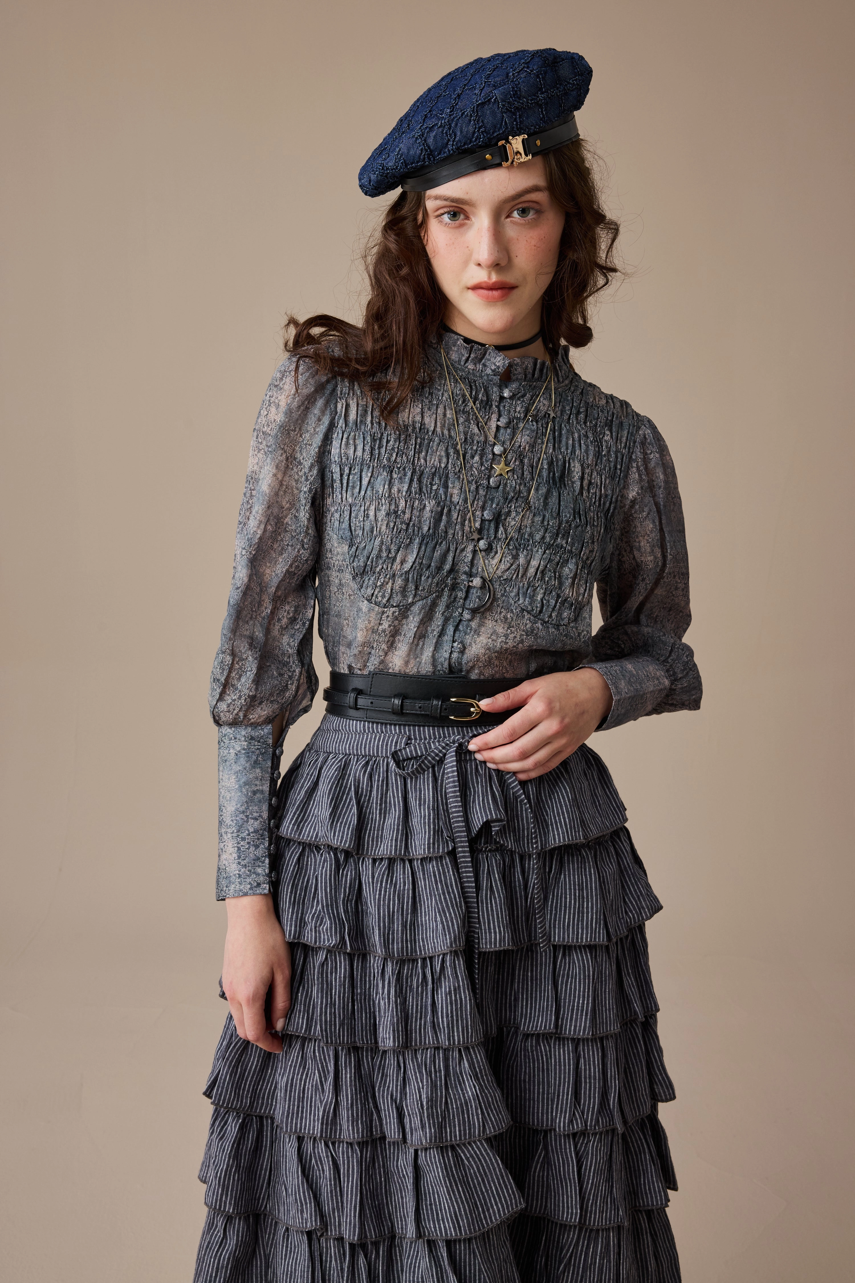 Multi Layer Design Clove 9 | smocked longsleeved linen blouse