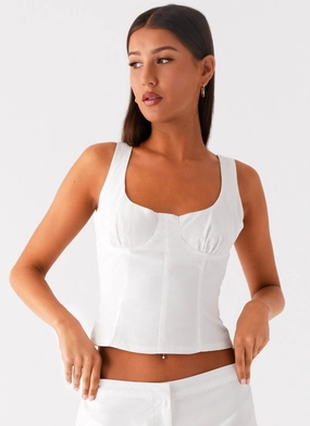 Coastline Bustier Top - White Low Profile Collar Style CollapsibleFrame Eco friendly materials Coastline Bustier Top - White