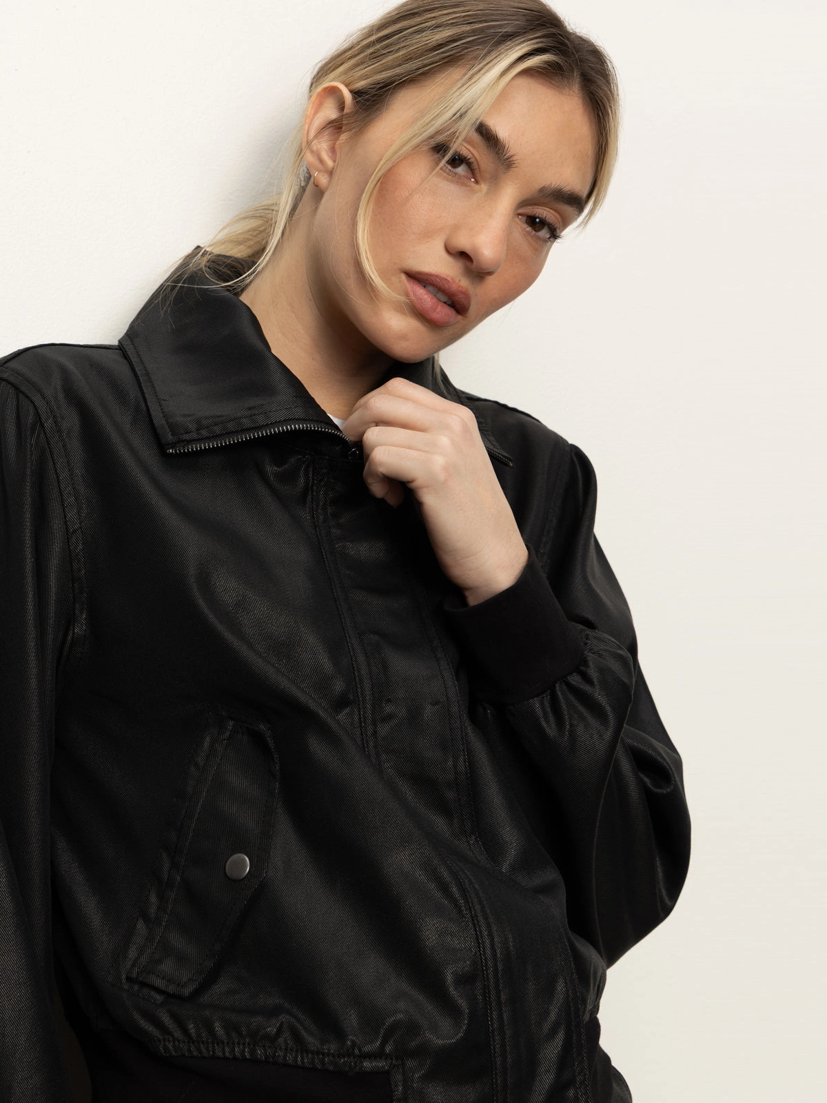 Unwind Coated Twill Bomber Jacket Black