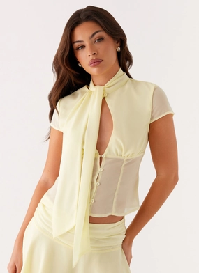 Colby Blouse - Lemon Adjustable Cuff Colby Blouse - Lemon Sporty Hoodie Resilient Elasticity