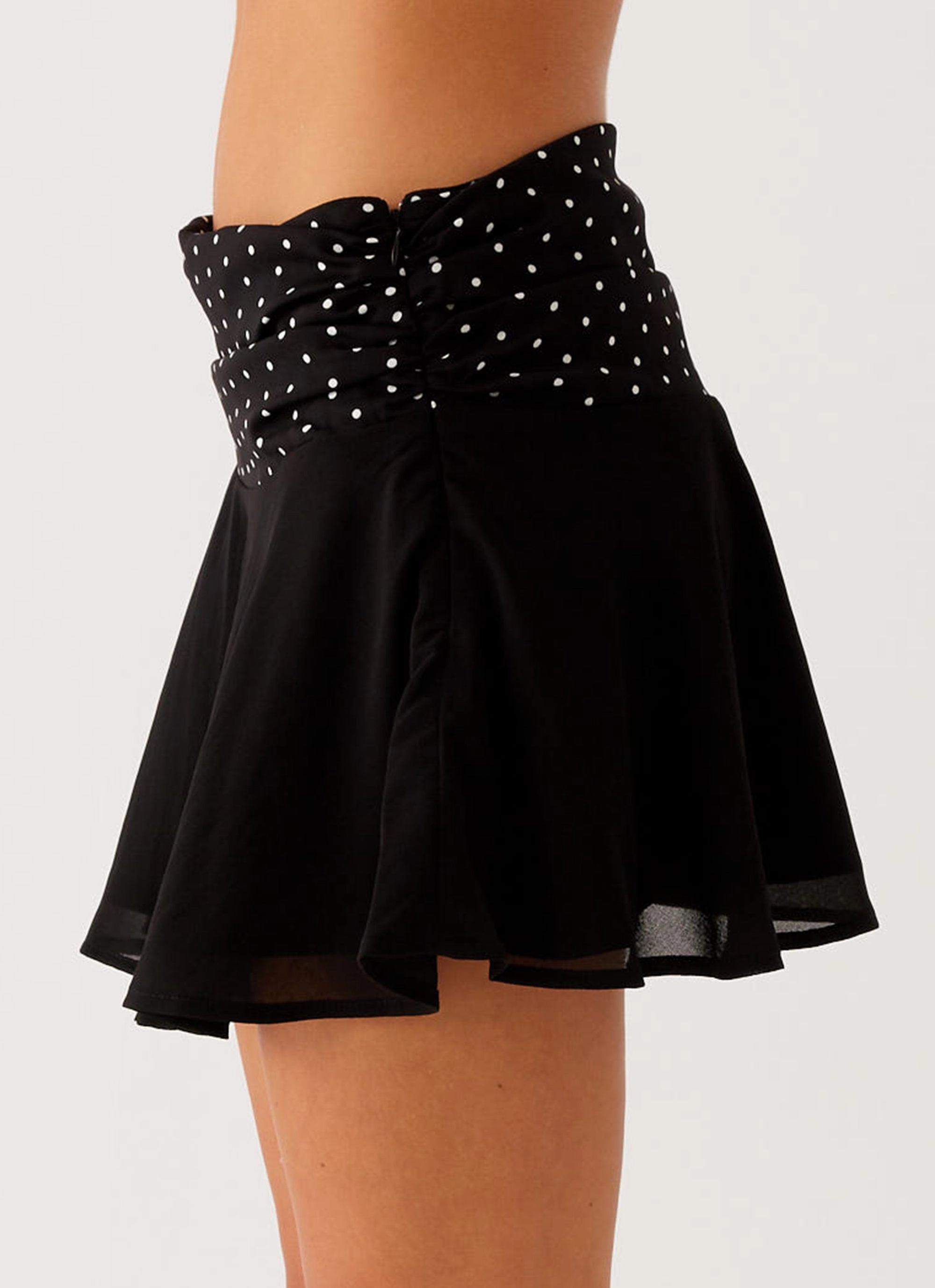 Colby Mini Skirt - Black Polka Dot Water resistant coating
