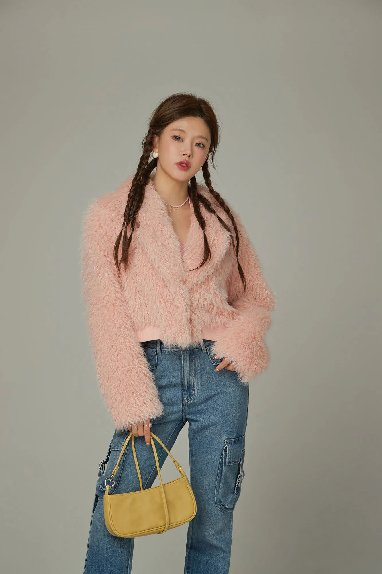 Color Fur Crop Jacket