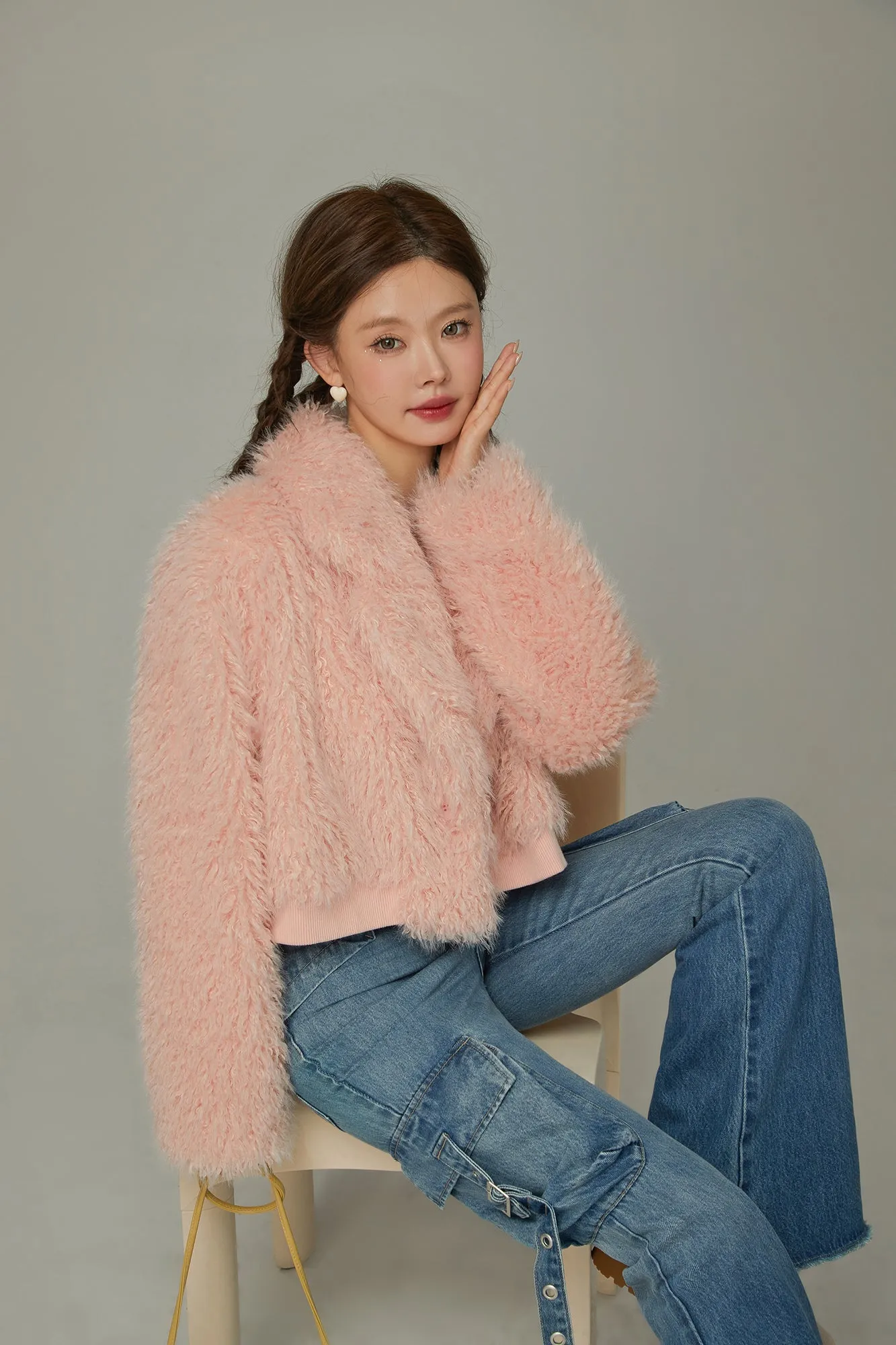 Color Fur Crop Jacket