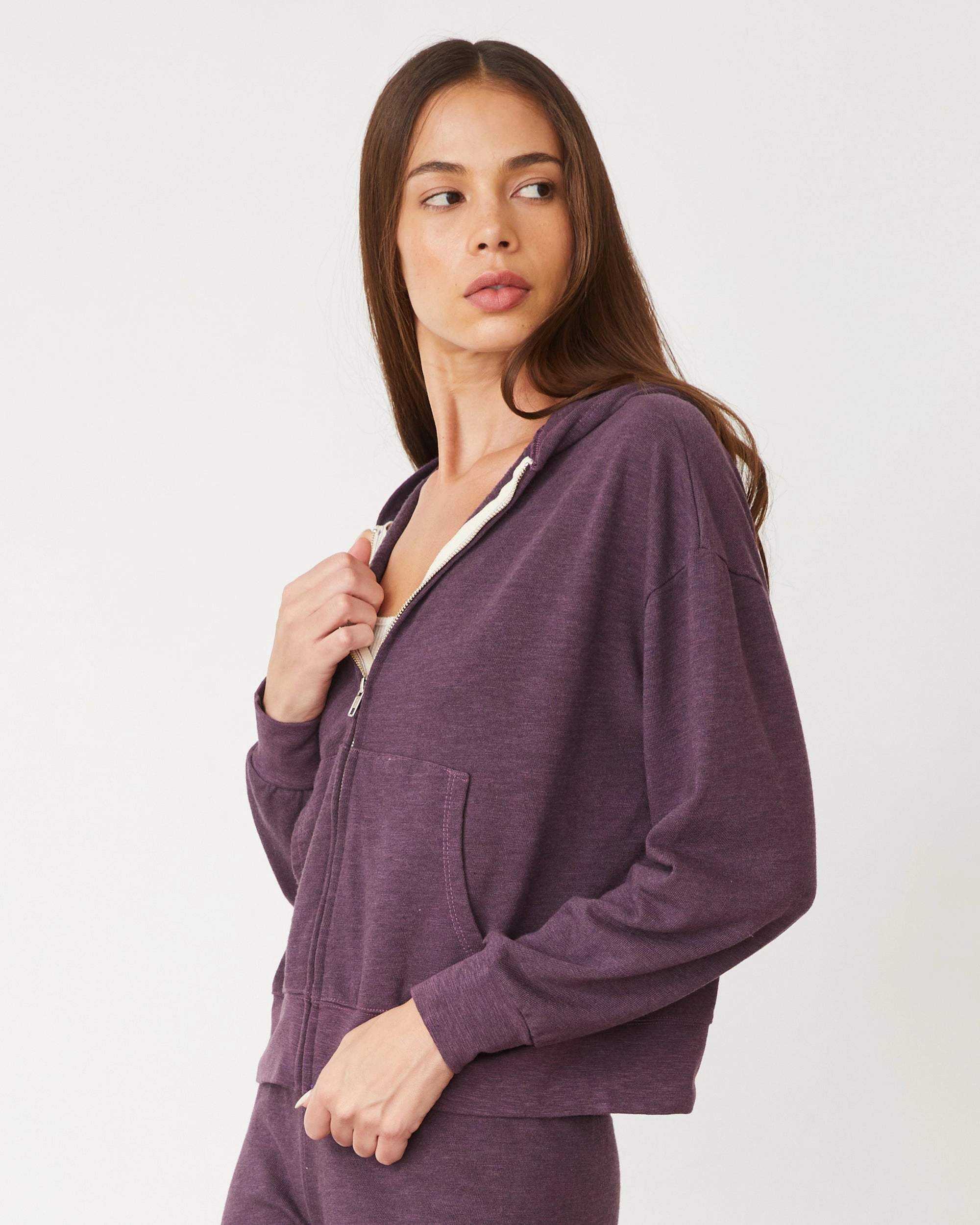 Original Fleece Zip Up Hoody Drop Shoulder Cut Overlock Edging