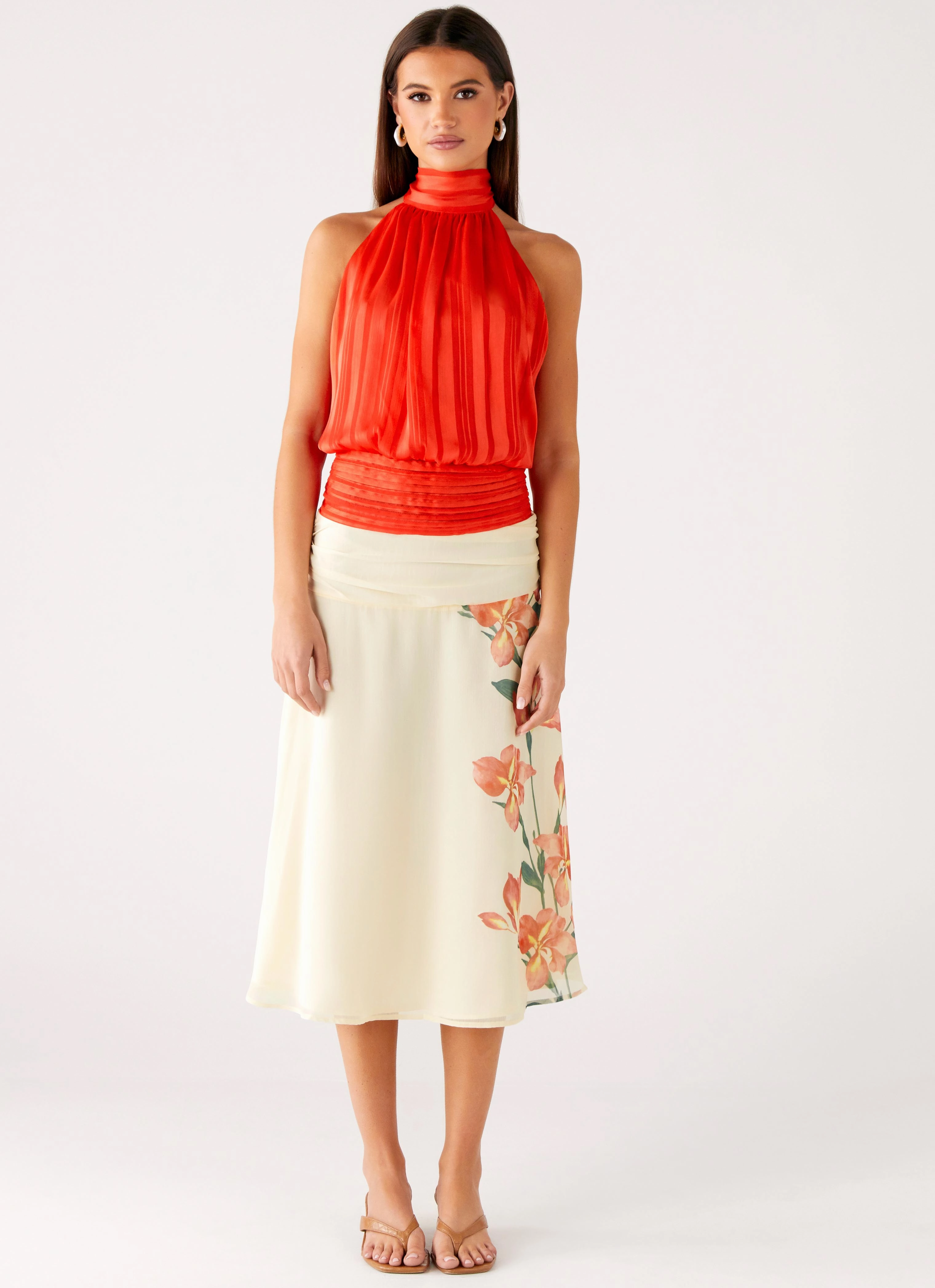 Color Splash Willow Chiffon Top - Coral Classic Touch Metallic Finish