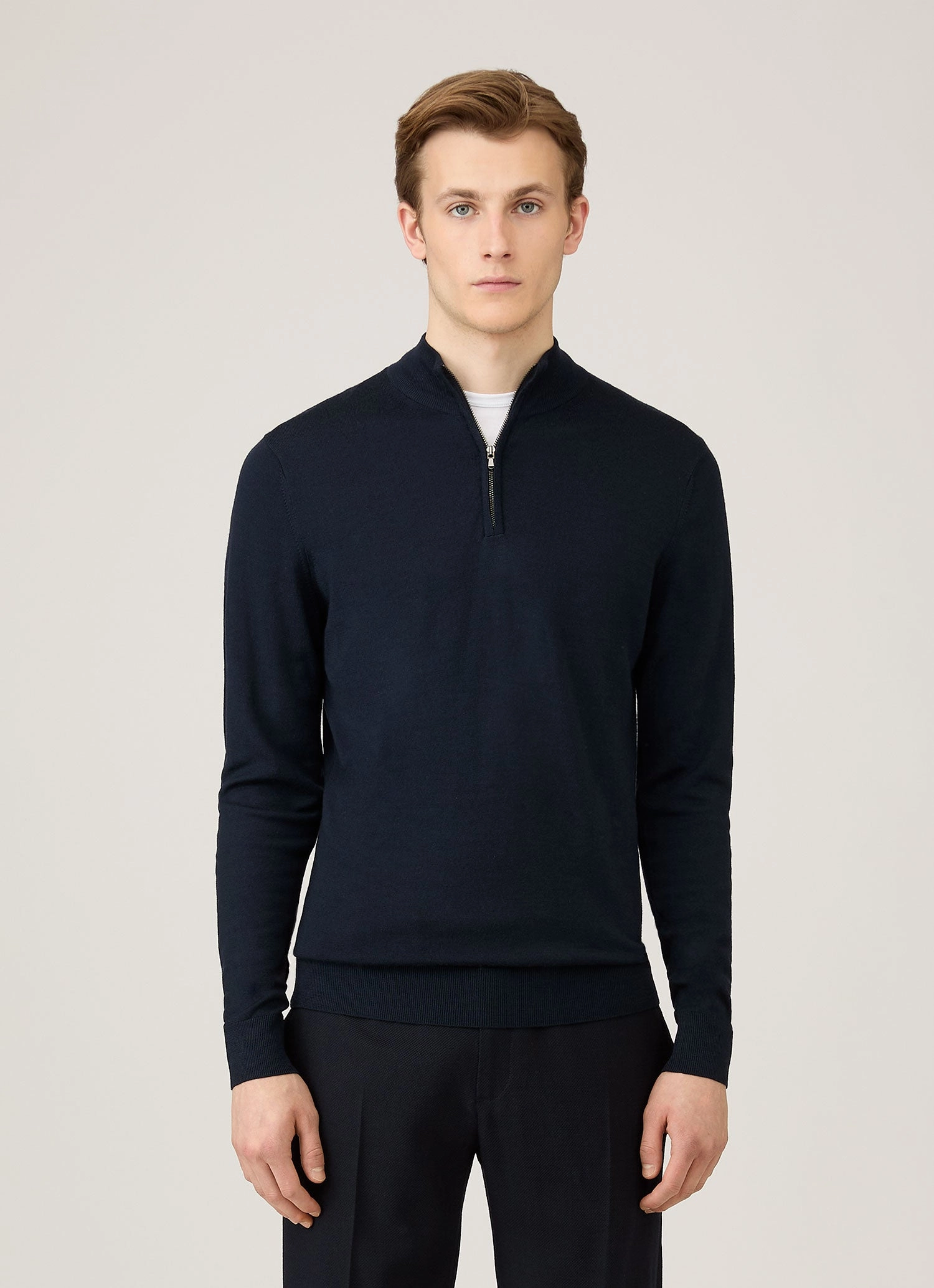 Men's Extra-Fine Merino Zip Neck in Navy Loungewear Friendly