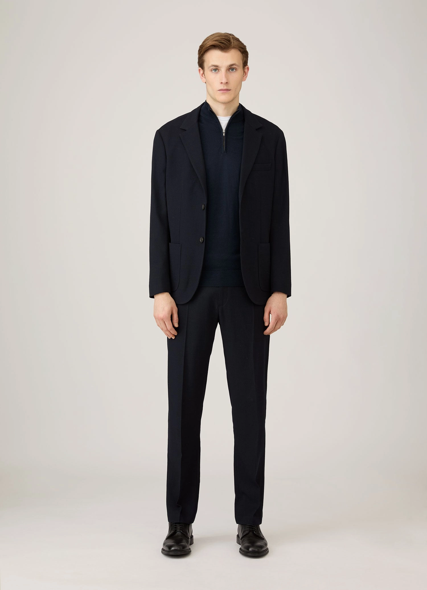 ShrinkageResistant Weave Men's Extra-Fine Merino Zip Neck in Navy