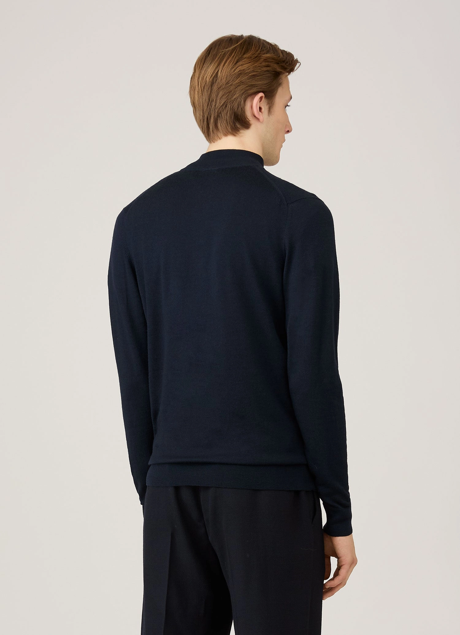 Men's Extra-Fine Merino Zip Neck in Navy Ribbed Collar Design