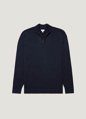 Colorfast Dye Process Men's Extra-Fine Merino Zip Neck in Navy Men's Extra-Fine Merino Zip Neck in Navy Effortless Style
