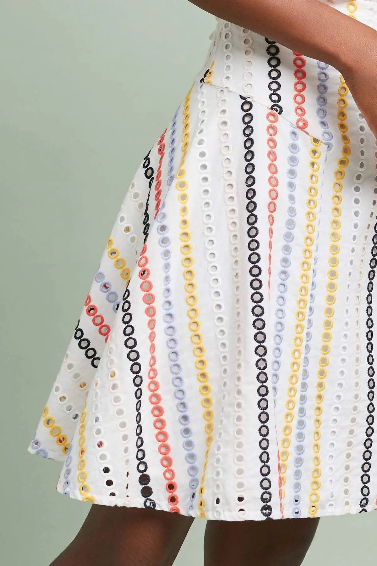 Colorful Eyelet Skirt Contrast Panel