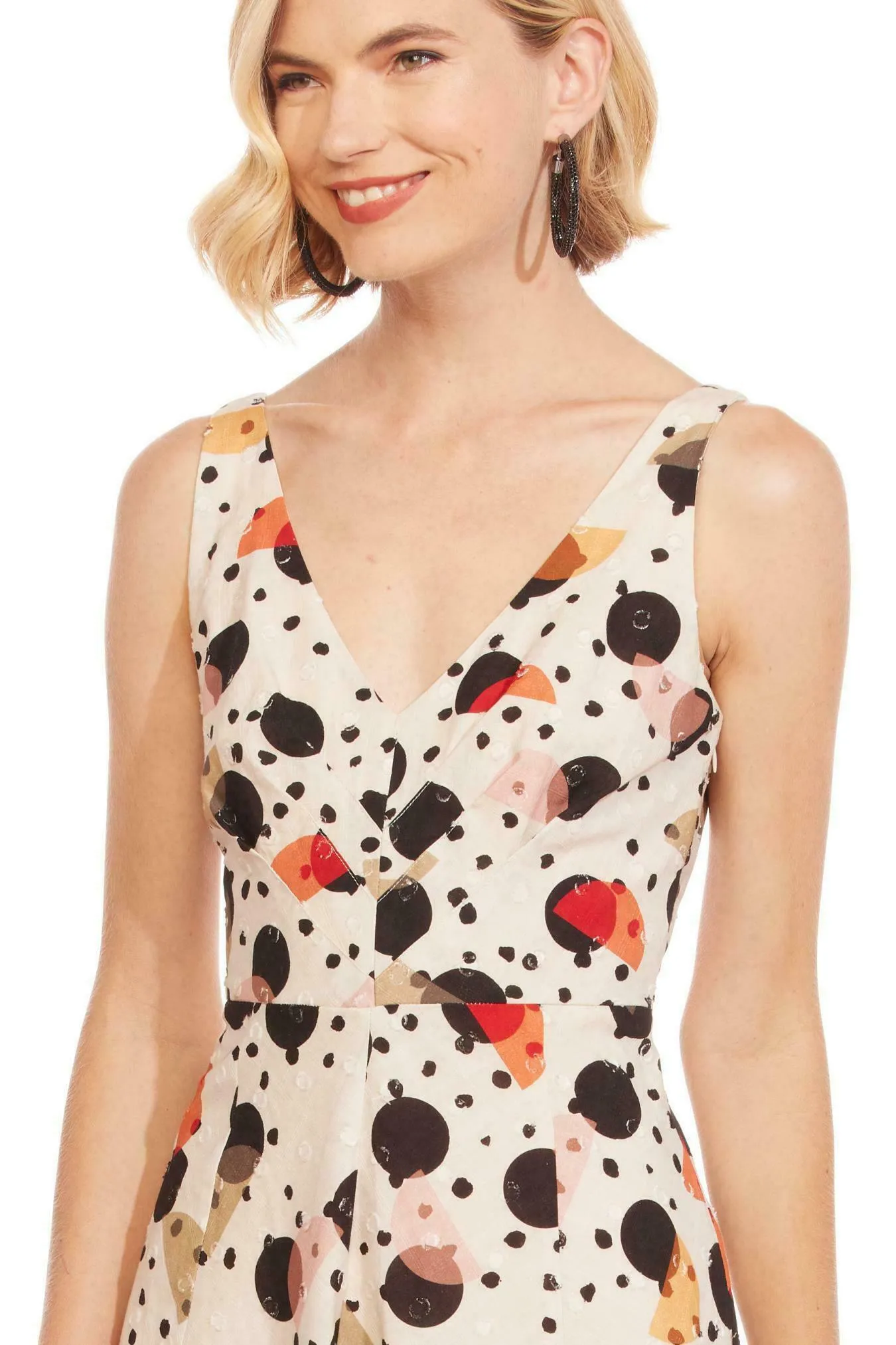 Florentia Sleeveless Midi Dress - Deco Dot Smooth Drape