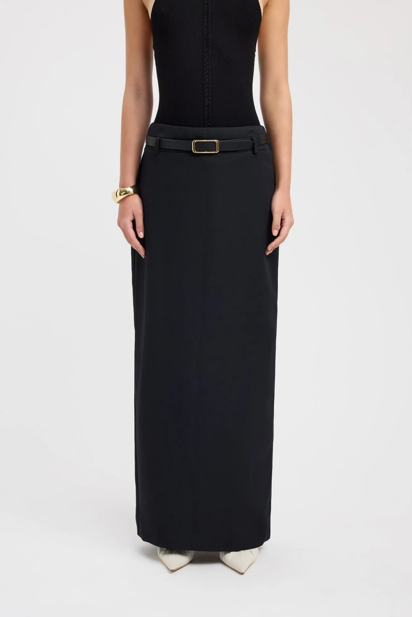 Textured Surface City Style Ariel Low Rise Maxi Skirt