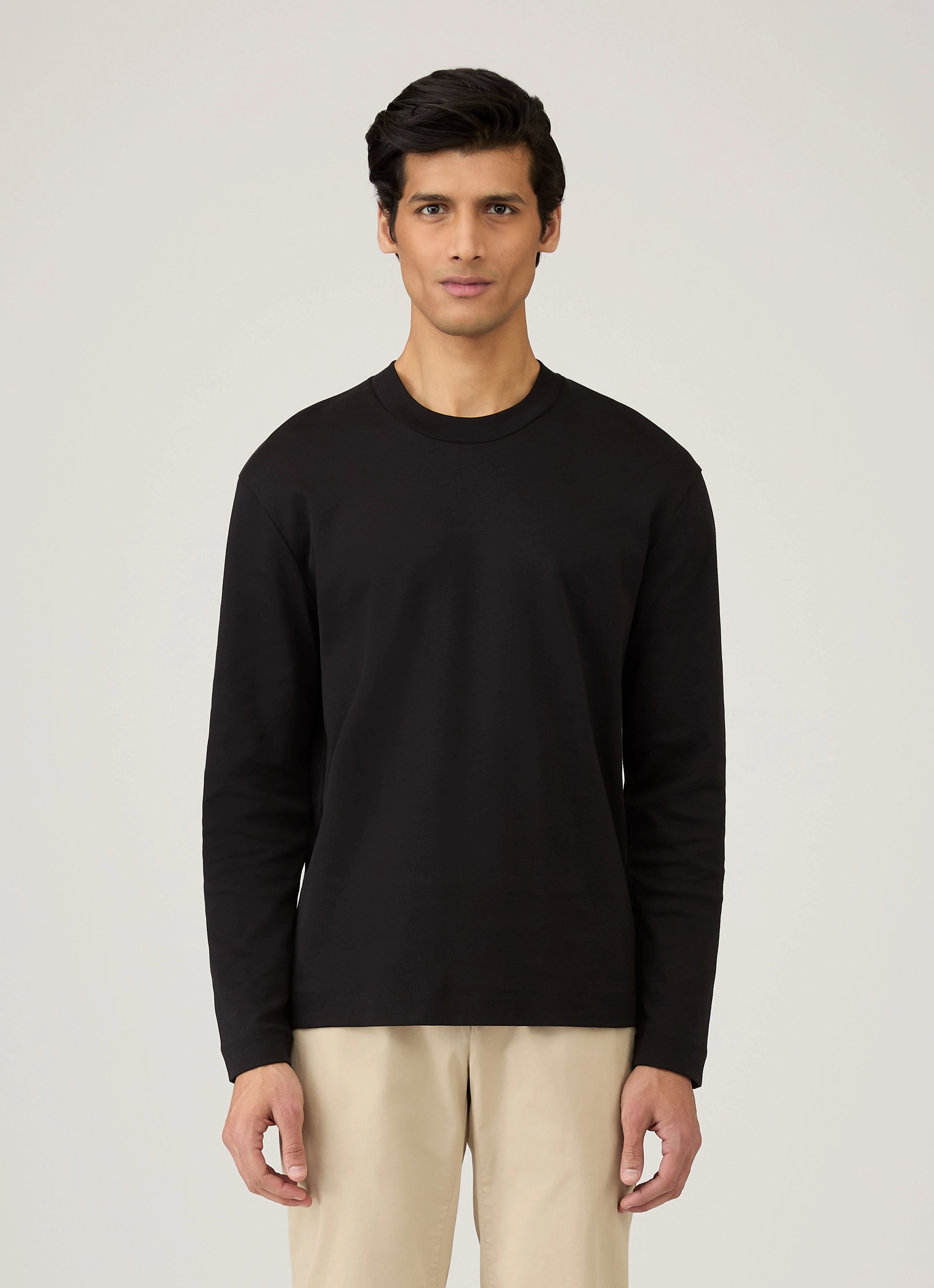 Men's Long Sleeve Heavyweight T-shirt in Black Holiday Style Trend Soft and Relaxed