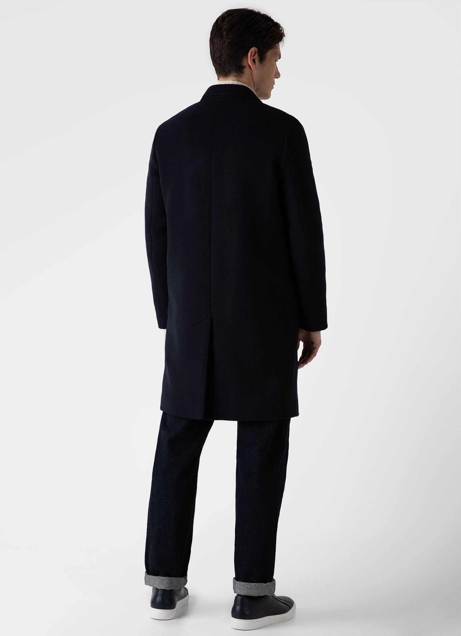Men's Wool Cashmere Overcoat in Navy Streamlined Fit Light Rain