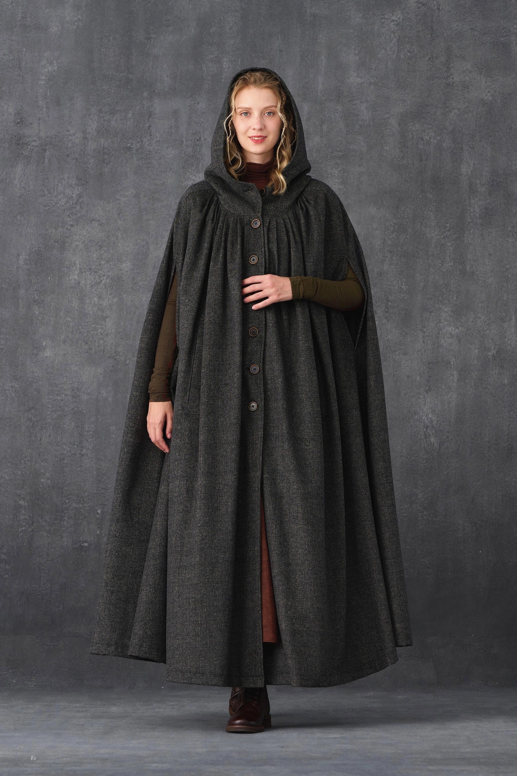 Classic Grace Trendy midi dress ARIEL 14 | HOODED WOOL CLOAK COAT