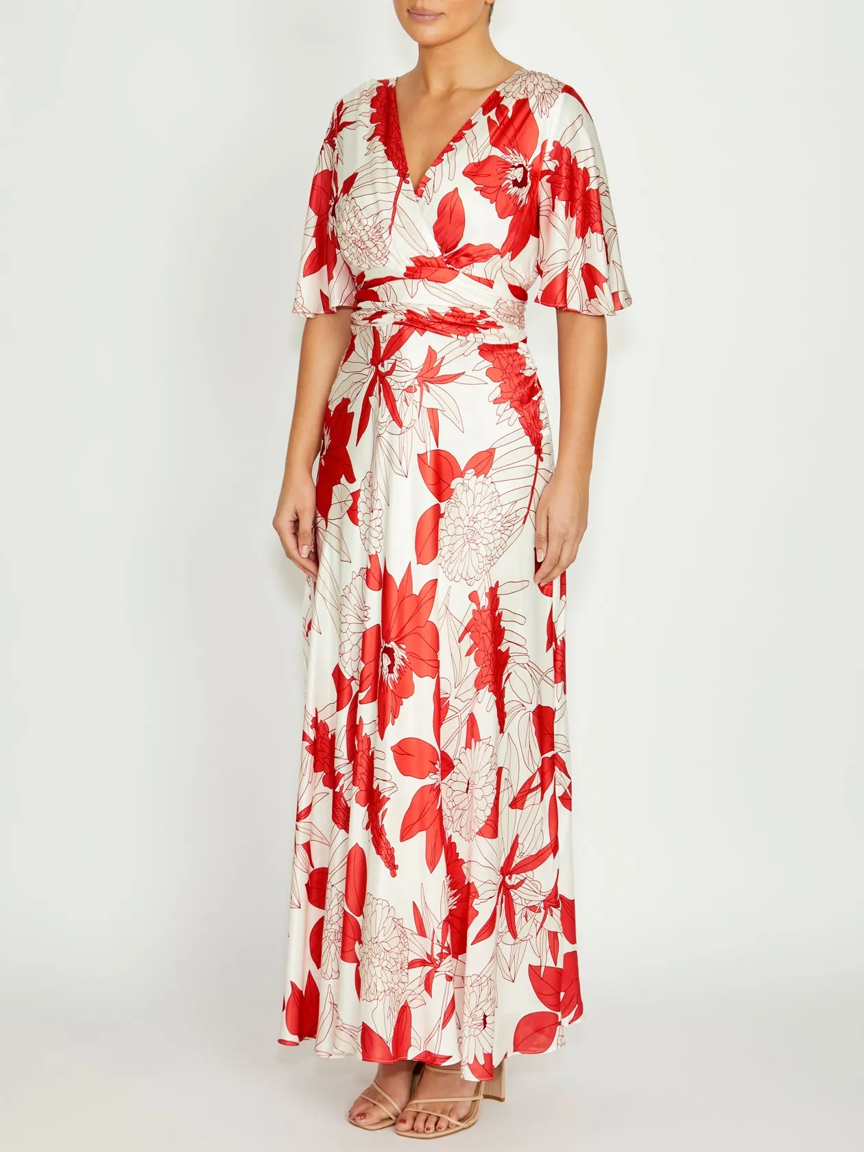 Elena Vermilion Floral Gown Smart Detail Work Ease