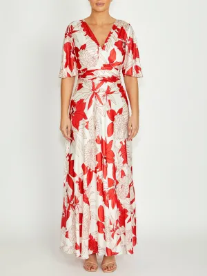 Comfort and Flexibility Elena Vermilion Floral Gown Elena Vermilion Floral Gown EcoFriendlyDye