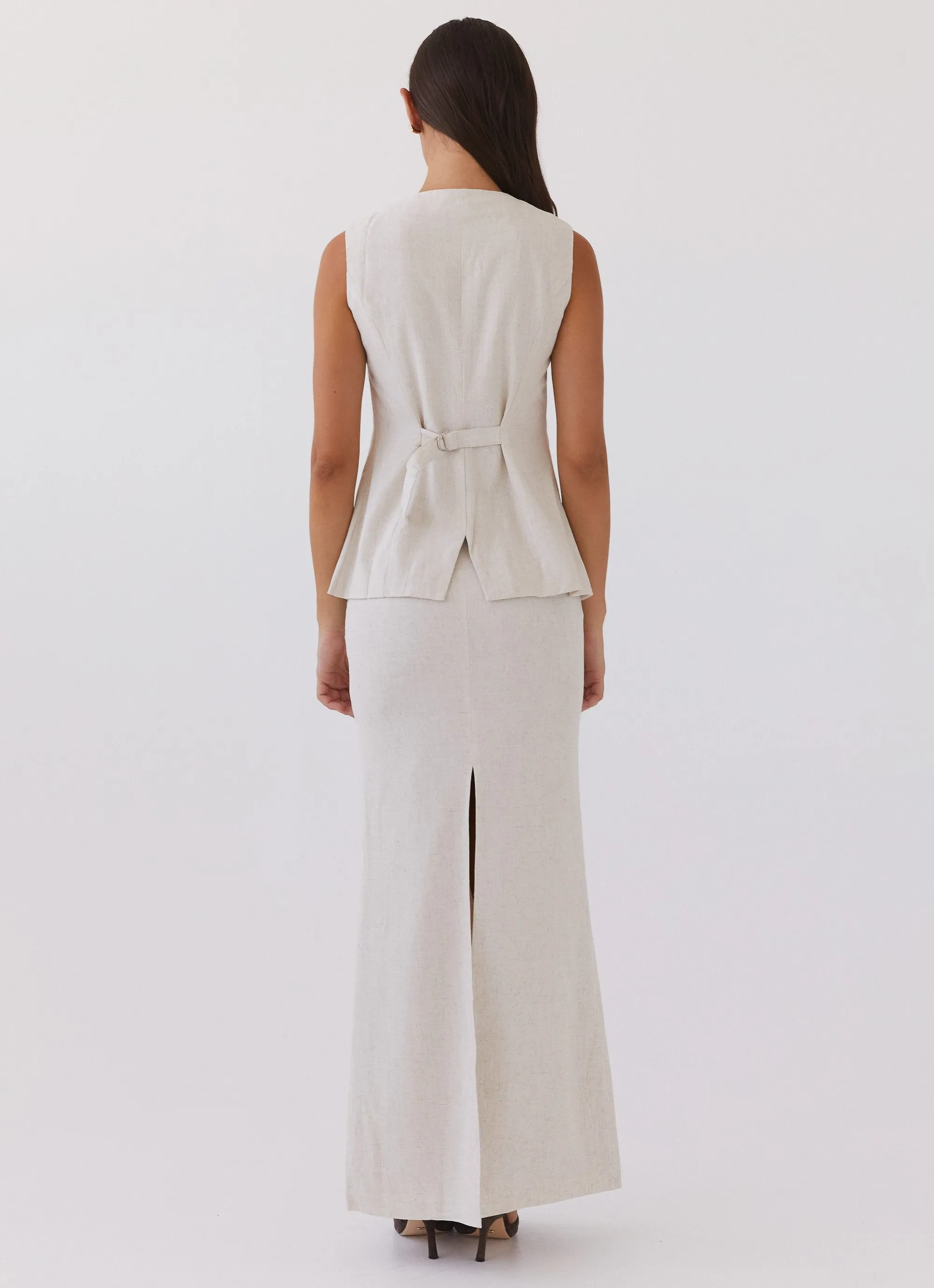 Born For Bordeaux Linen Midi Skirt - Oatmeal Quick Wash