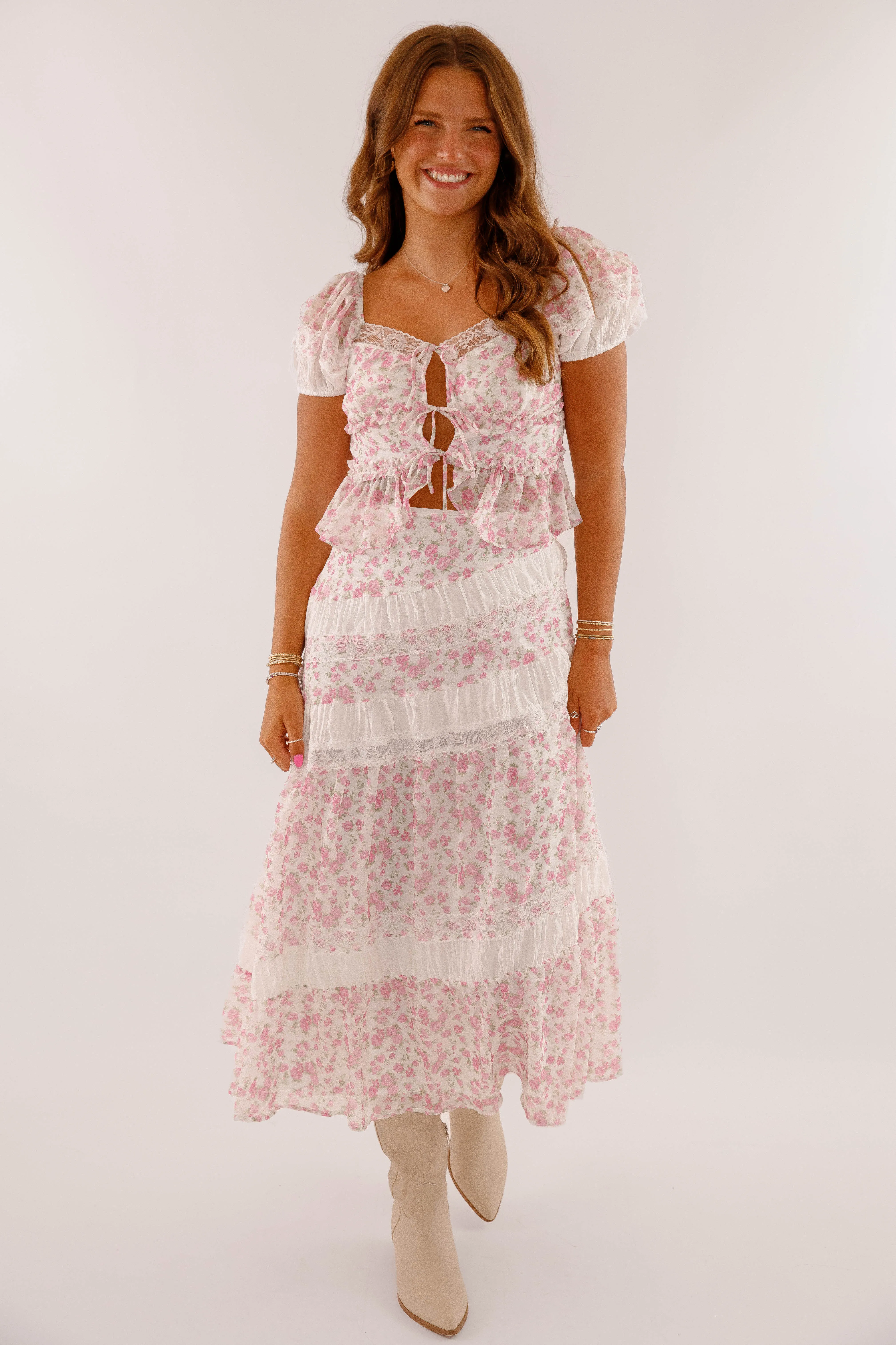 Flex Foam Inserts Light Fabric Floral Whispers Midi Skirt