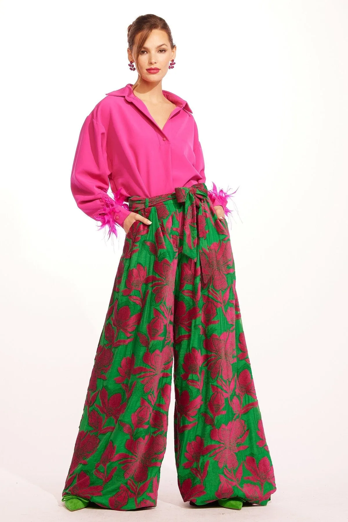 Salinger Wide-Leg Pants - Camellia Bloom Wrinkle Resistant Finish All weather