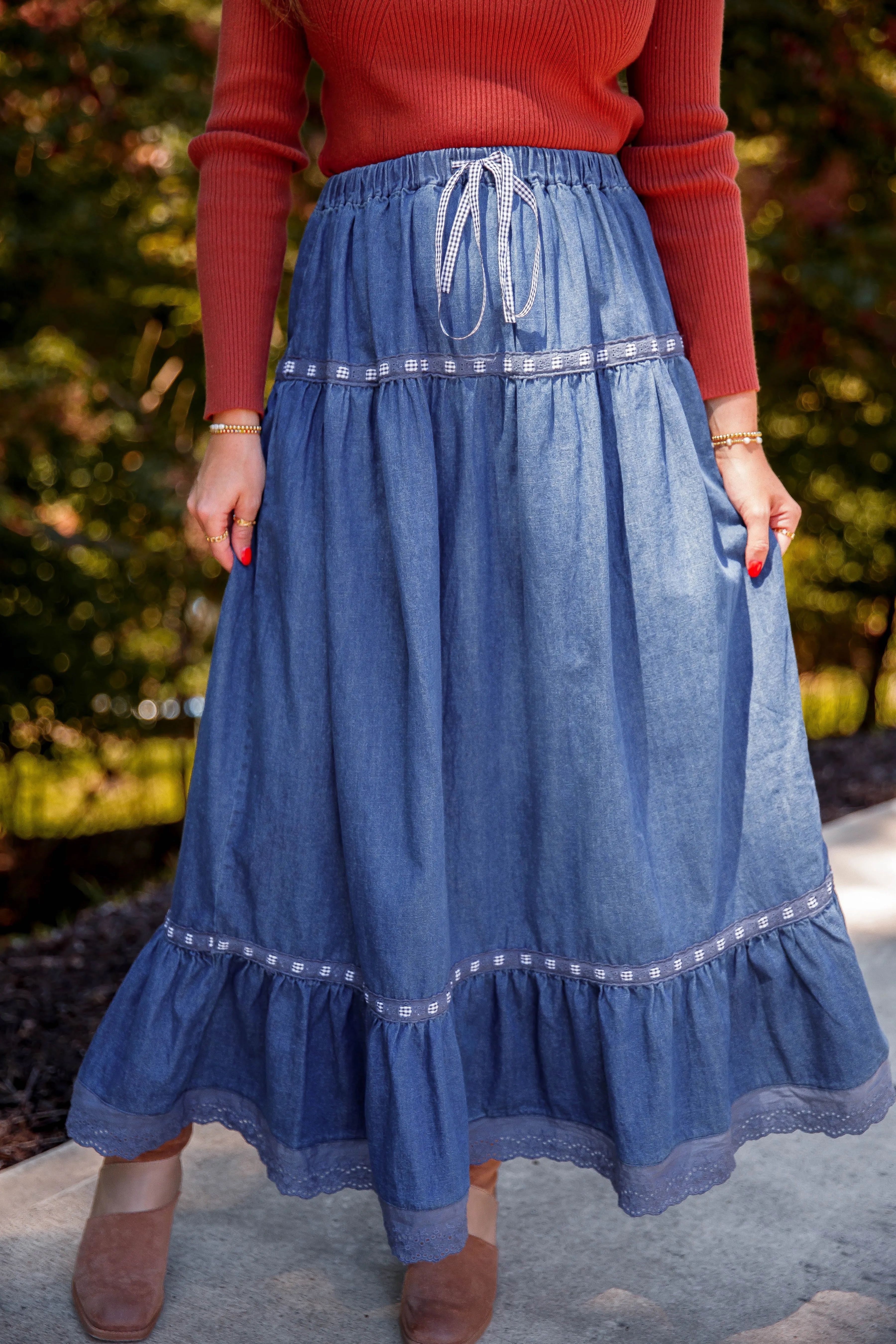 No Fuss Just A Dream Denim Maxi Skirt