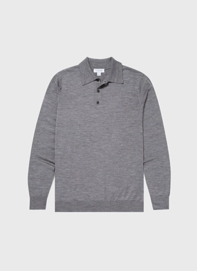 Comfort Design Men's Extra-Fine Merino Polo Shirt in Mid Grey Melange Relaxed Fit Men's Extra-Fine Merino Polo Shirt in Mid Grey Melange
