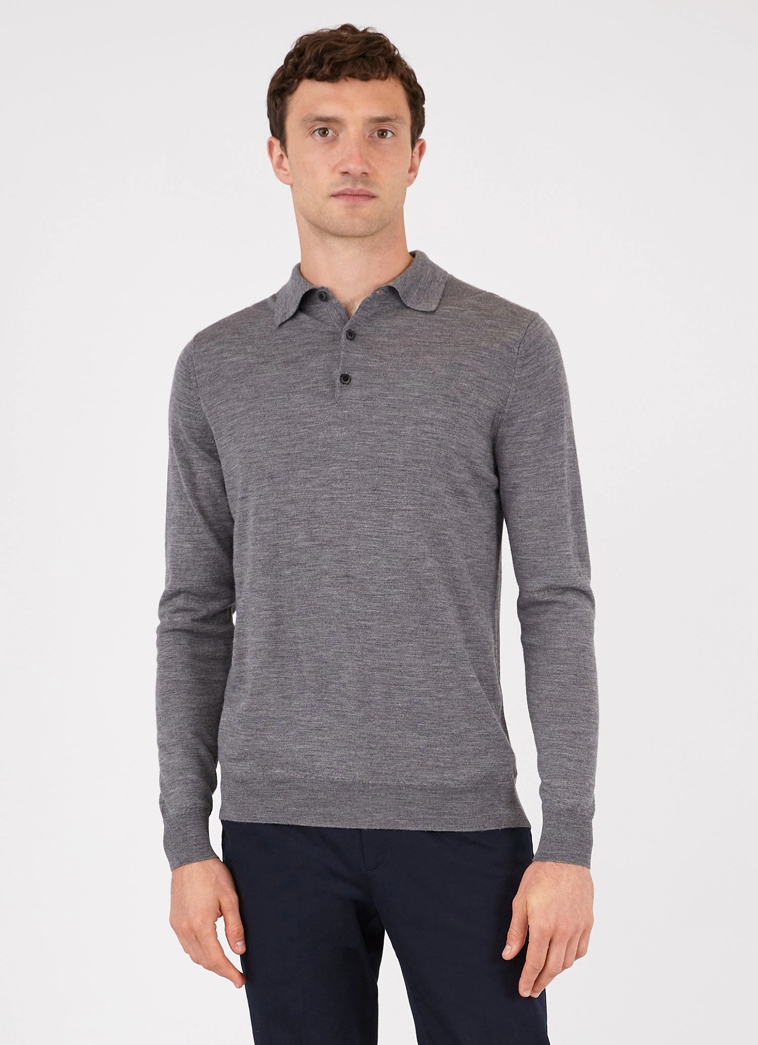 Men's Extra-Fine Merino Polo Shirt in Mid Grey Melange Casual Appeal Performance Polo