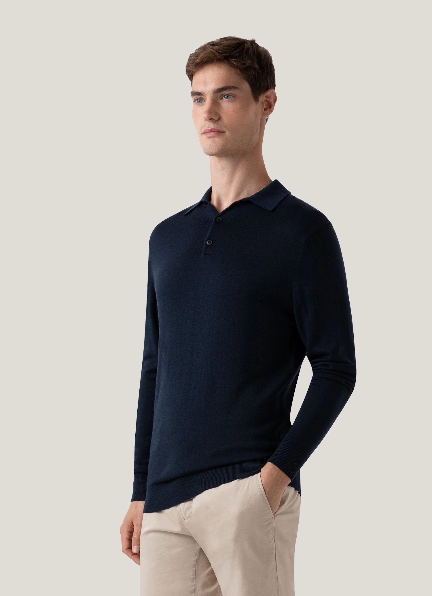 Stretch Fit Men's Extra-Fine Merino Polo Shirt in Light Navy