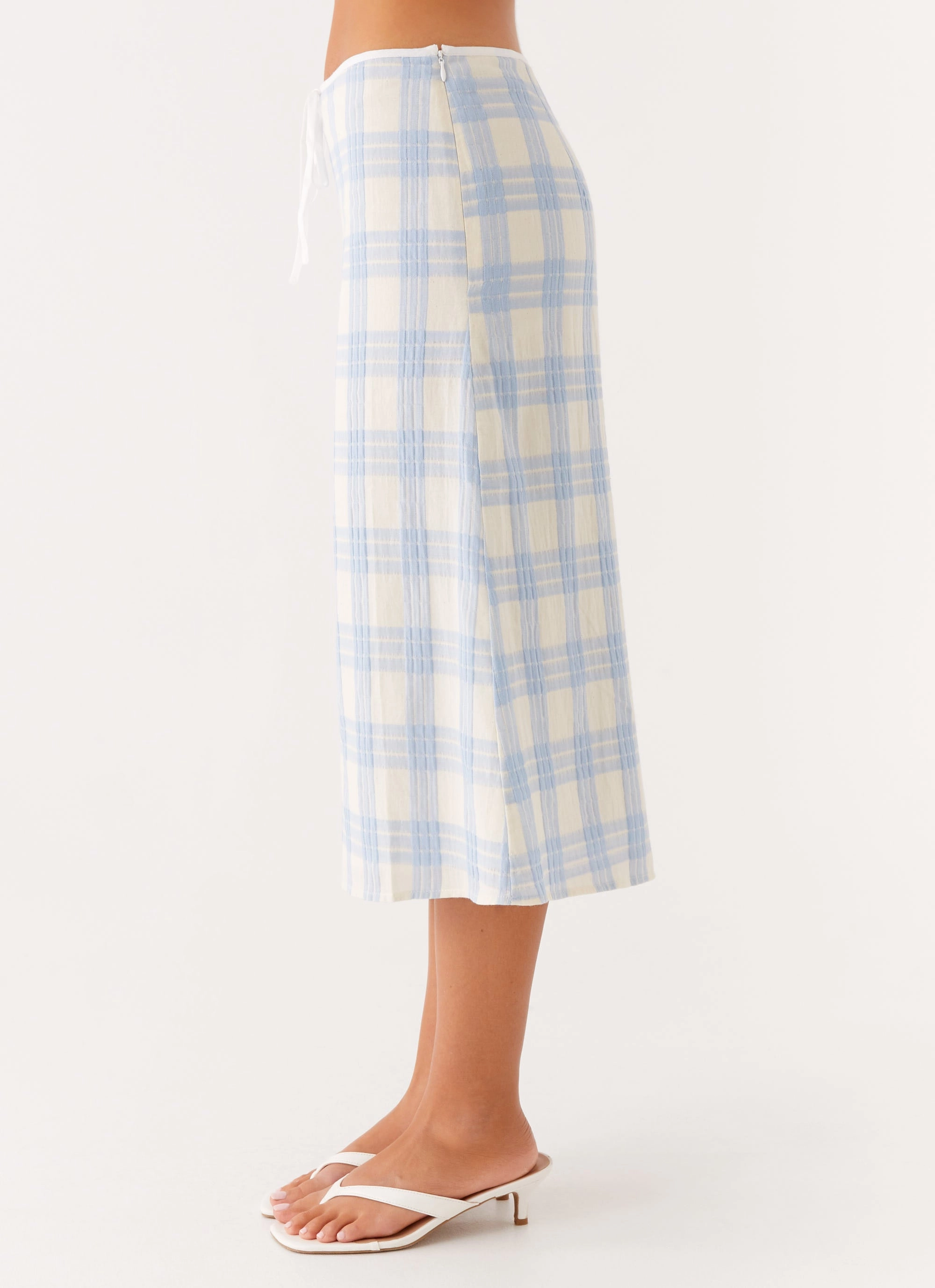 Smart Layer Esther Midi Skirt - Blue Check Seersucker