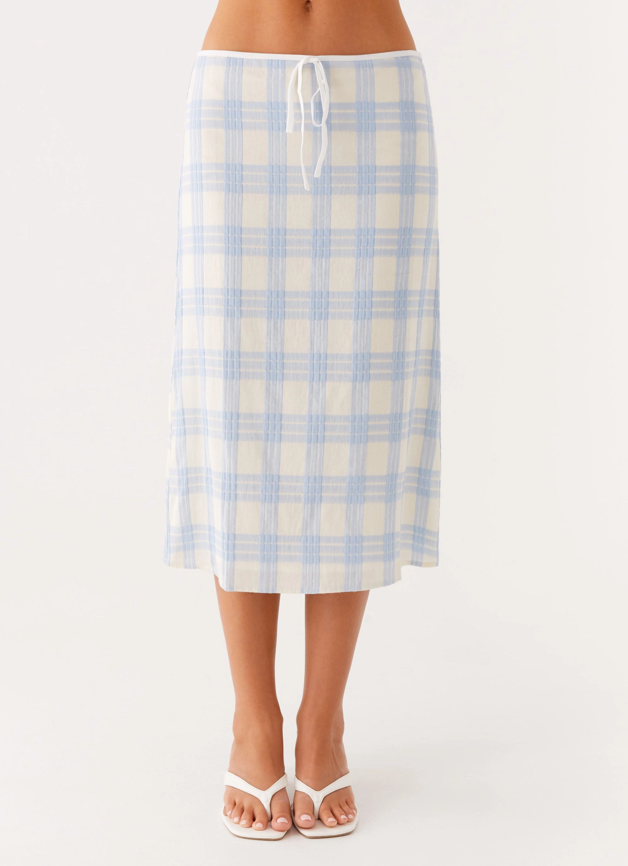 AntibacterialCoating Esther Midi Skirt - Blue Check Seersucker