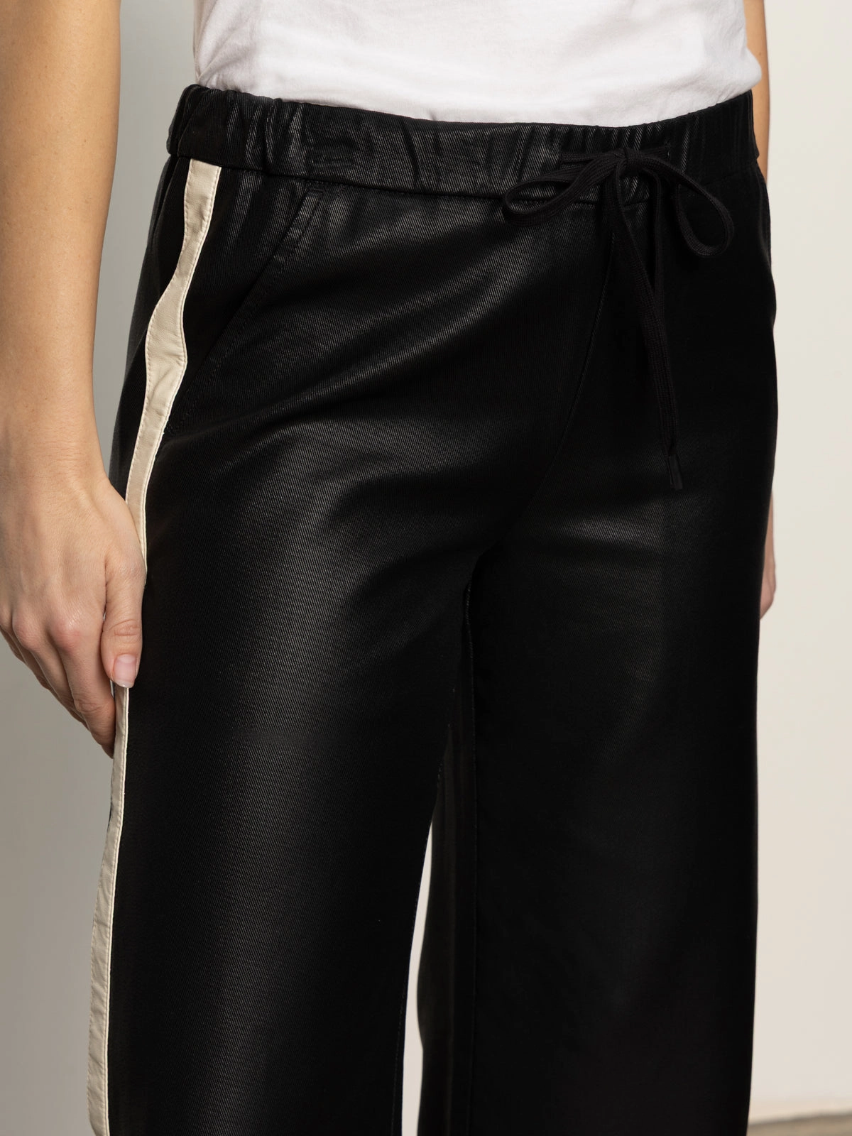 Coated Twill Track Pant Black Double Stitched TemperatureRegulation