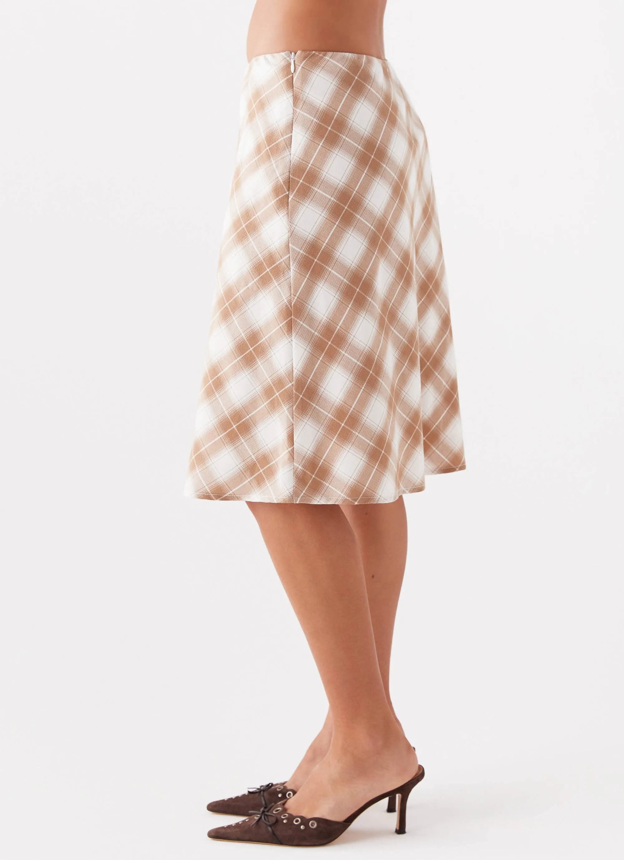 Andie Midi Skirt - Brown/White Plaid Tough Wear