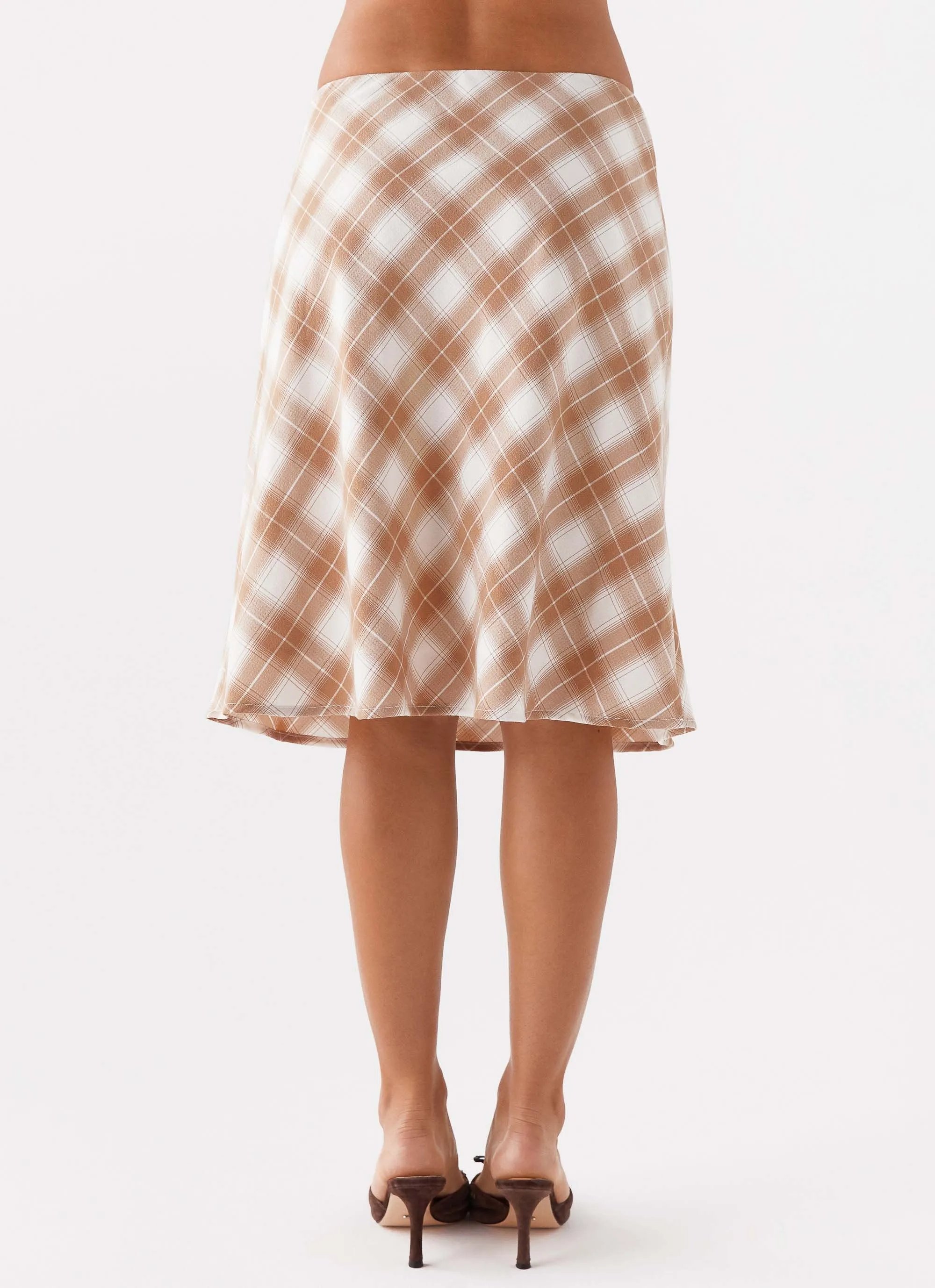 Andie Midi Skirt - Brown/White Plaid Freedom Move Tough Stretch