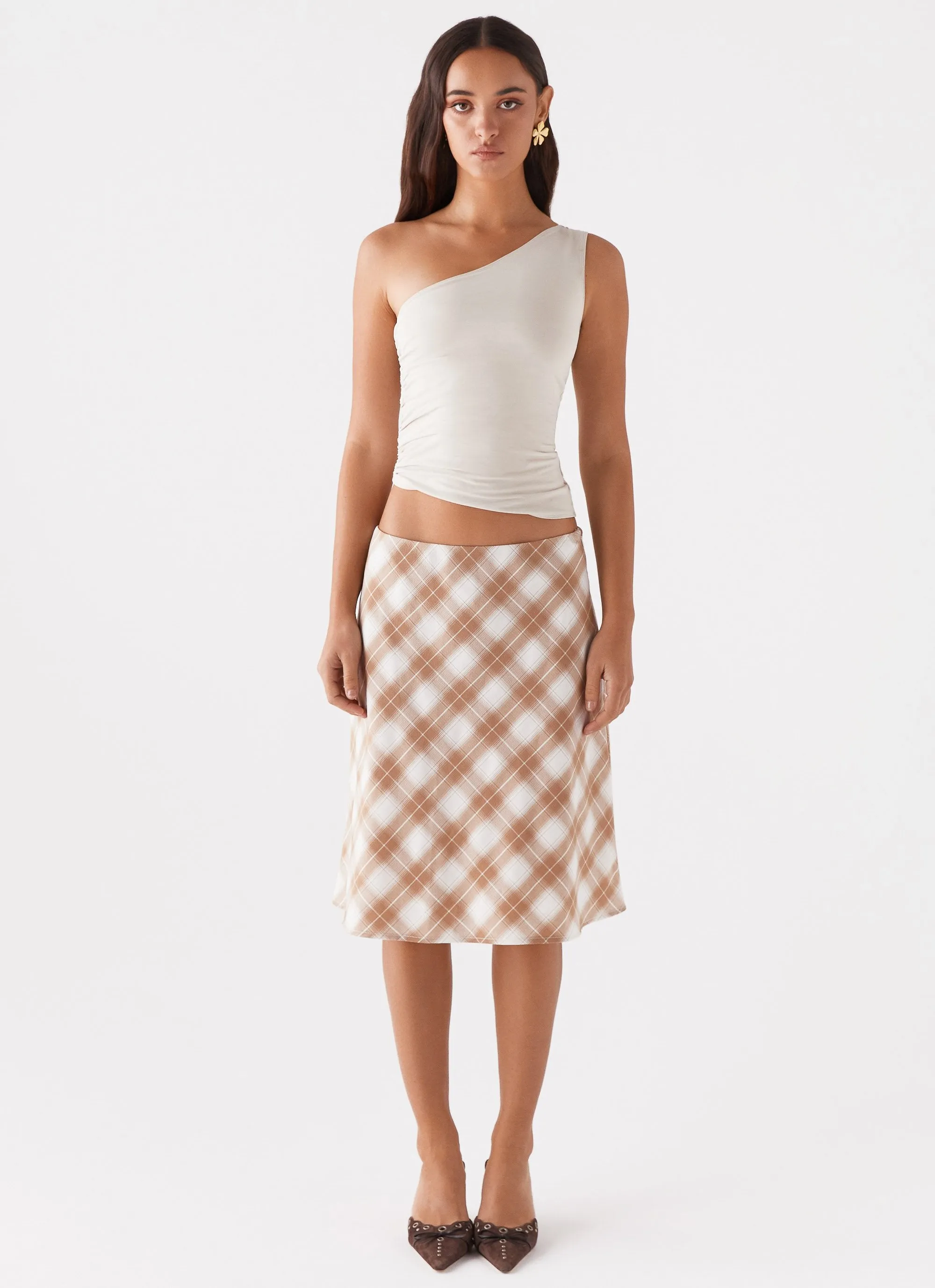 Andie Midi Skirt - Brown/White Plaid Layered Protection