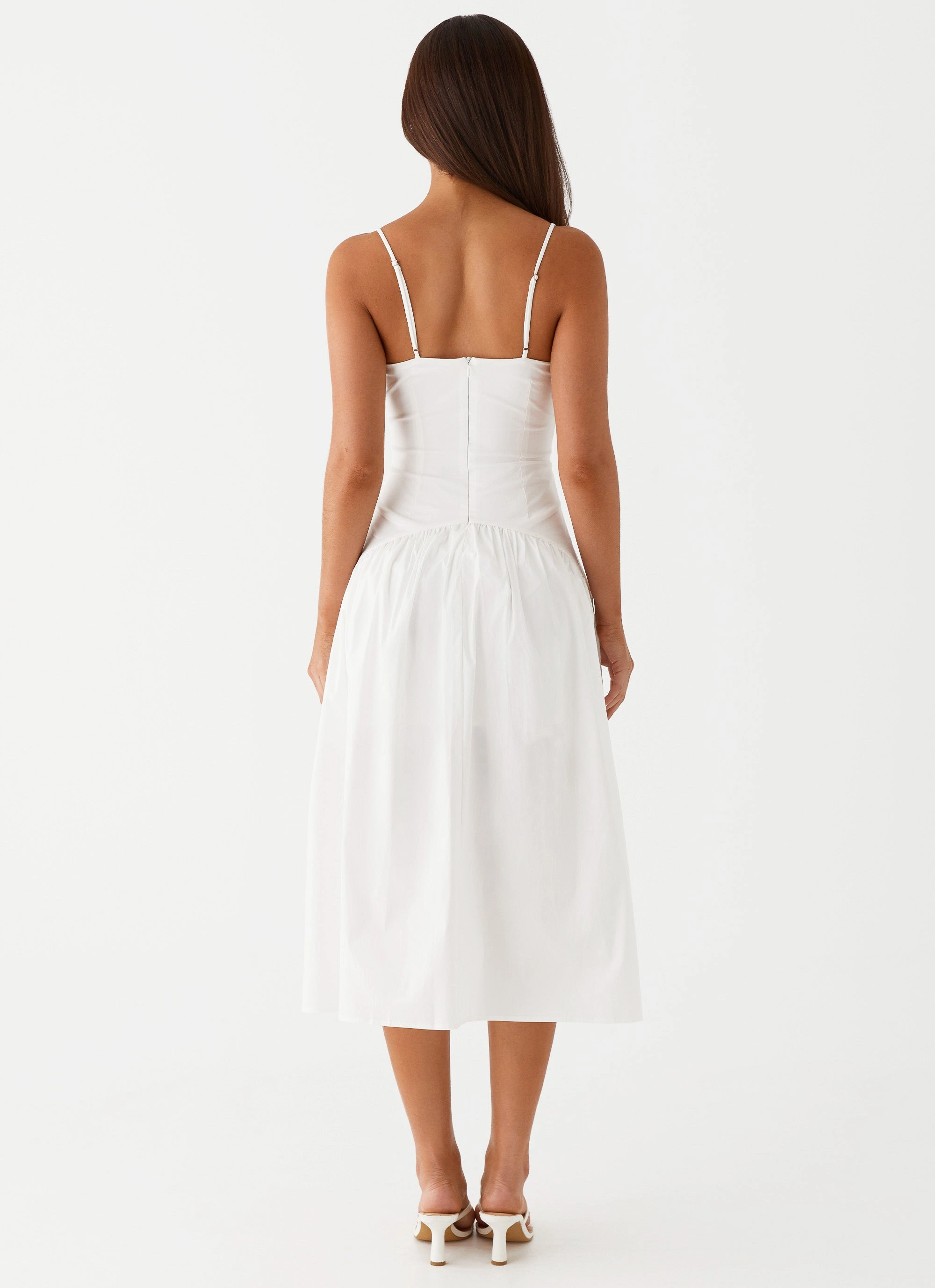 Yvette Corset Midi Dress - White Fringe-Detail