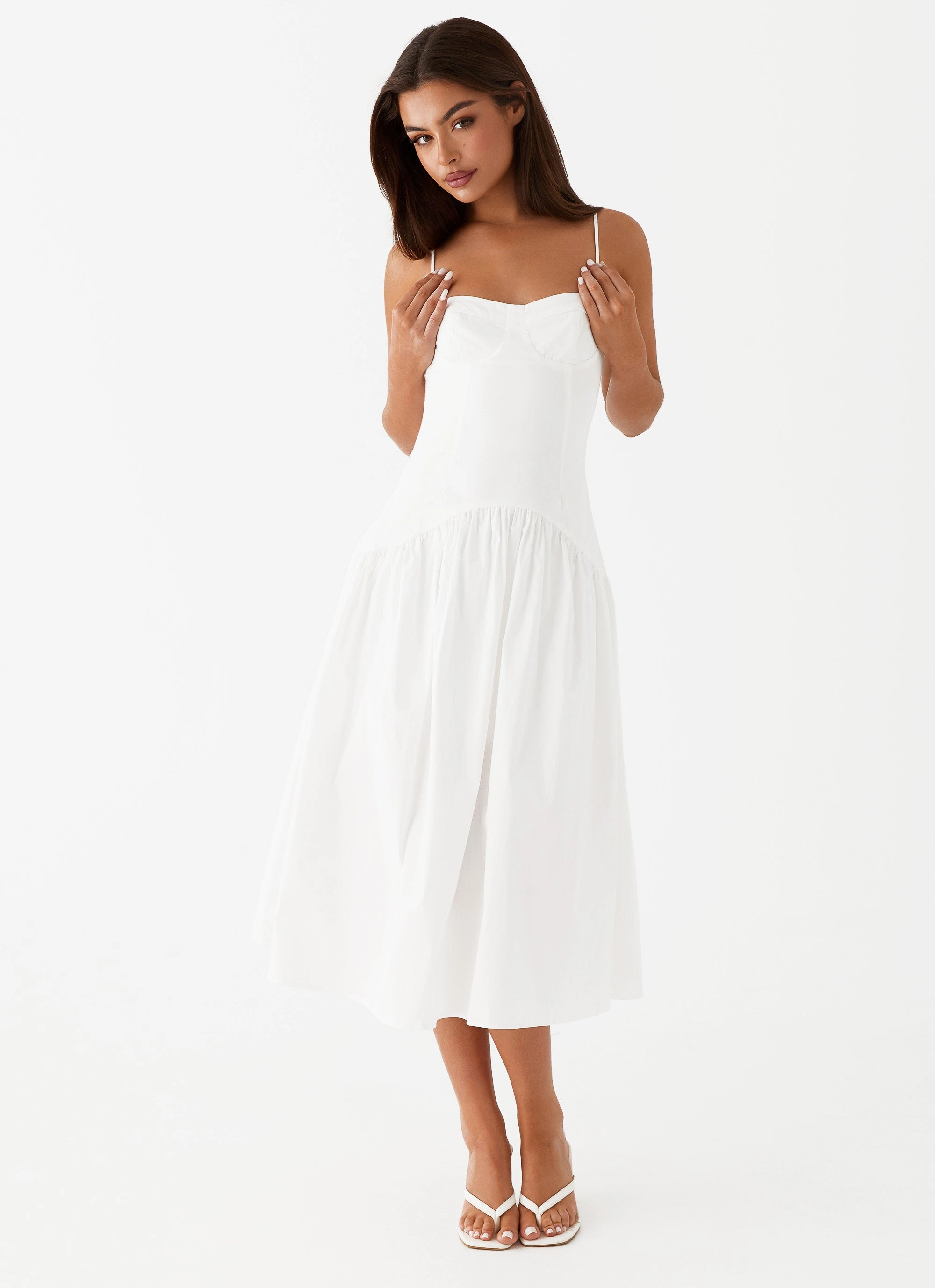 Yvette Corset Midi Dress - White Slim Touch Match Quick