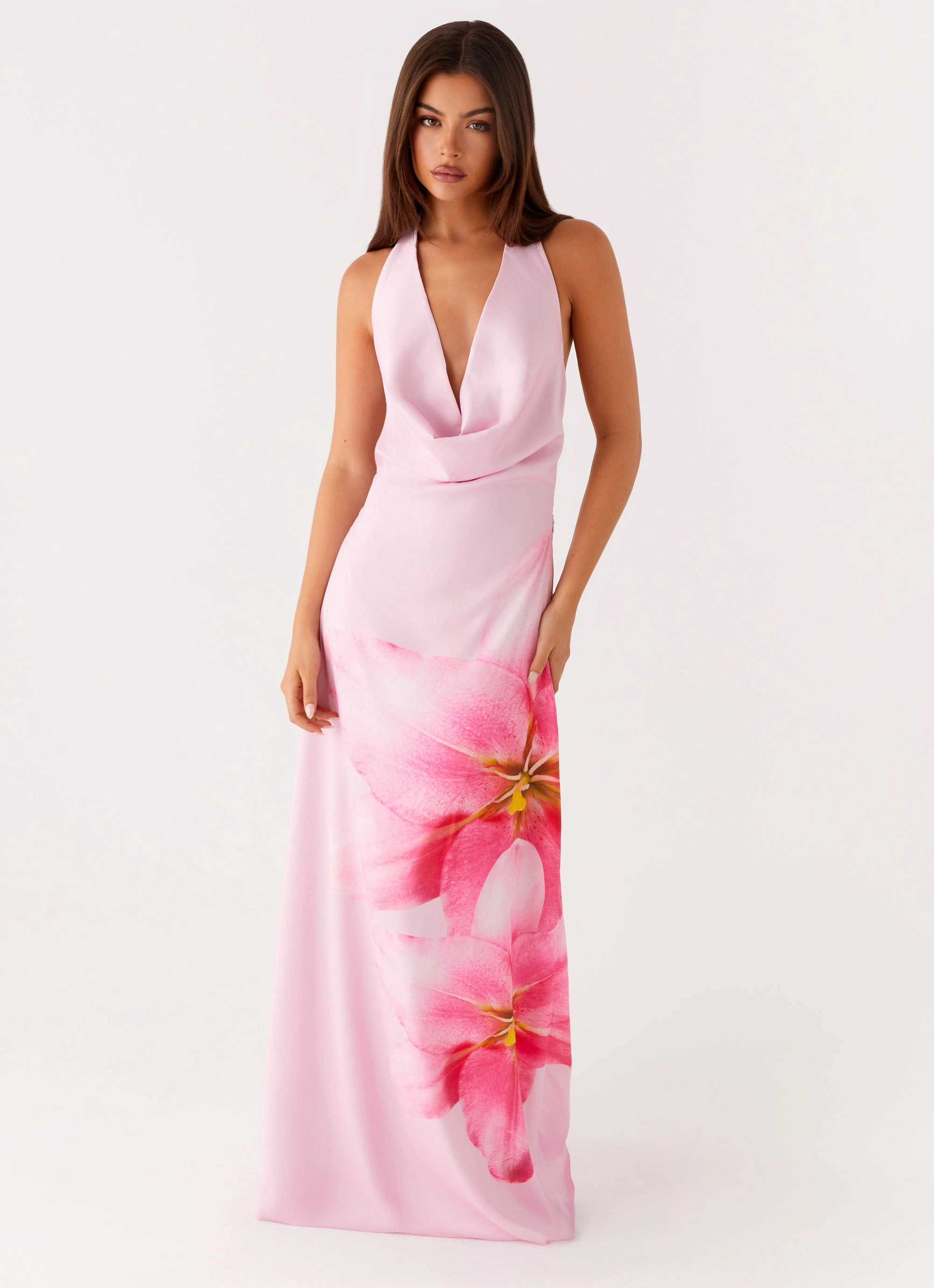 Bryony Cowl Maxi Dress - Pink skin friendly