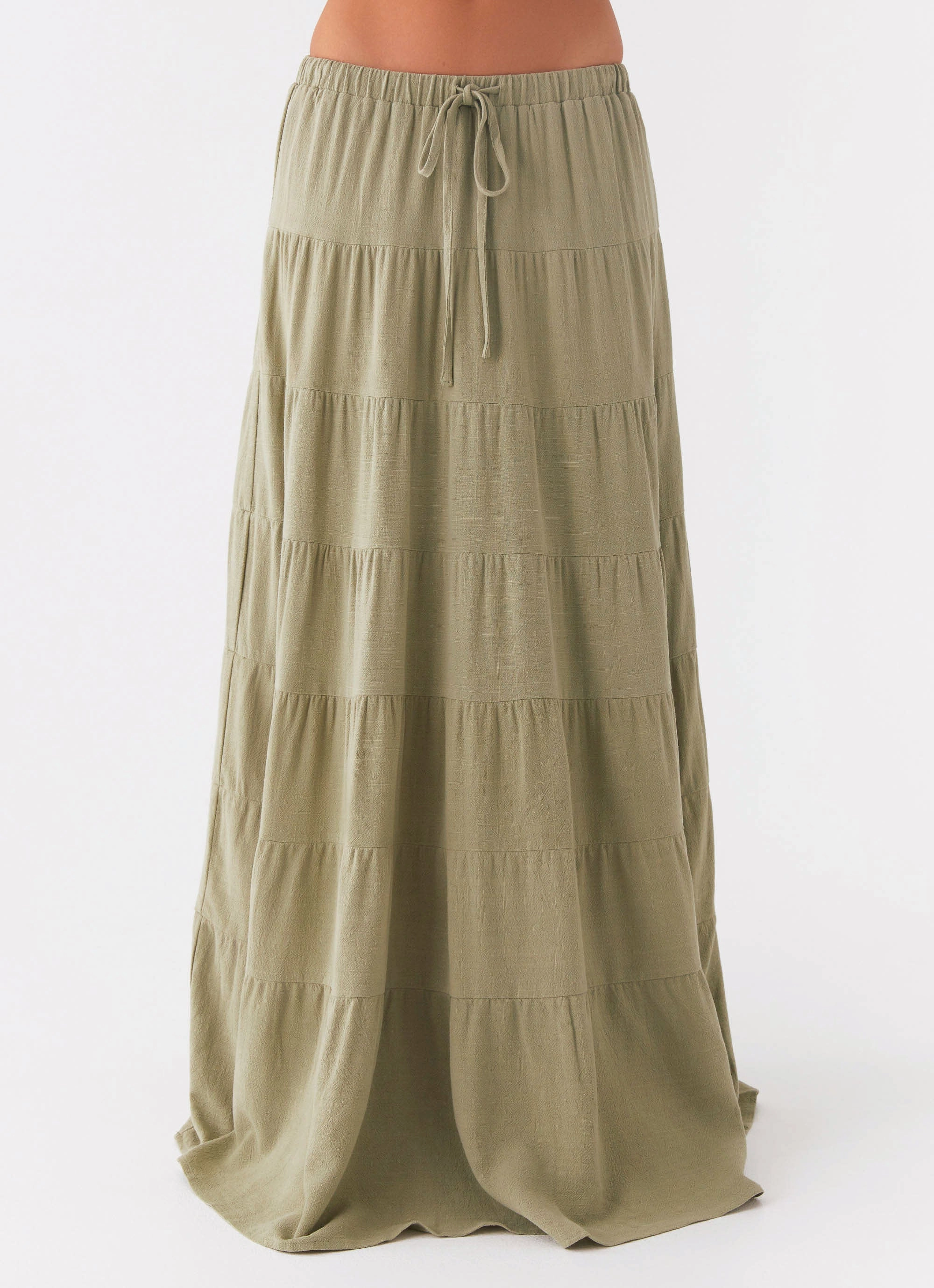 Mariella Linen Maxi Skirt - Sage Laminated Seams