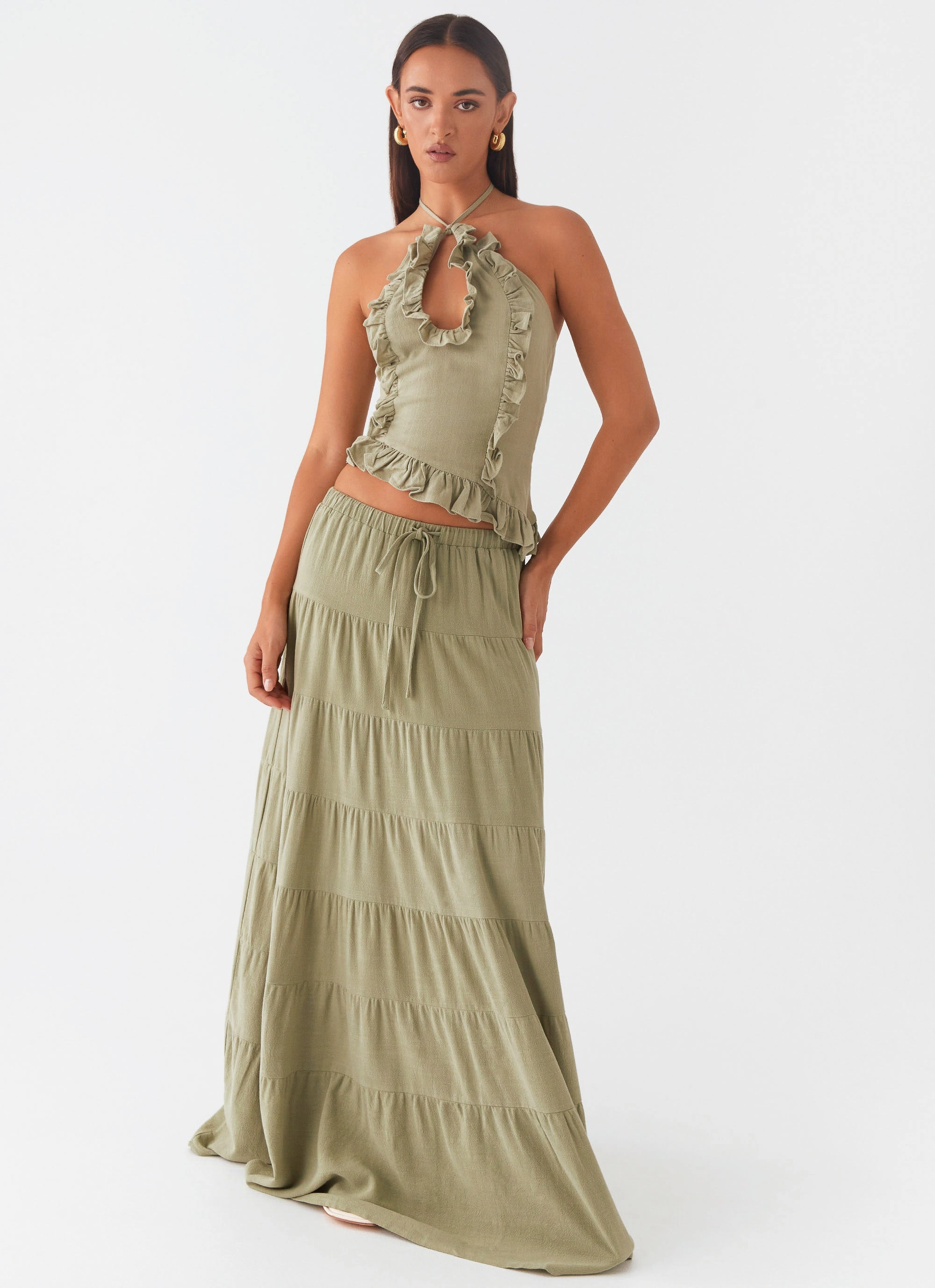 Beach Apparel Silicone Grip Accents Mariella Linen Maxi Skirt - Sage