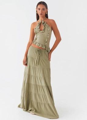 Comfortable Wear Mariella Linen Maxi Skirt - Sage Beach Apparel Silicone Grip Accents Mariella Linen Maxi Skirt - Sage