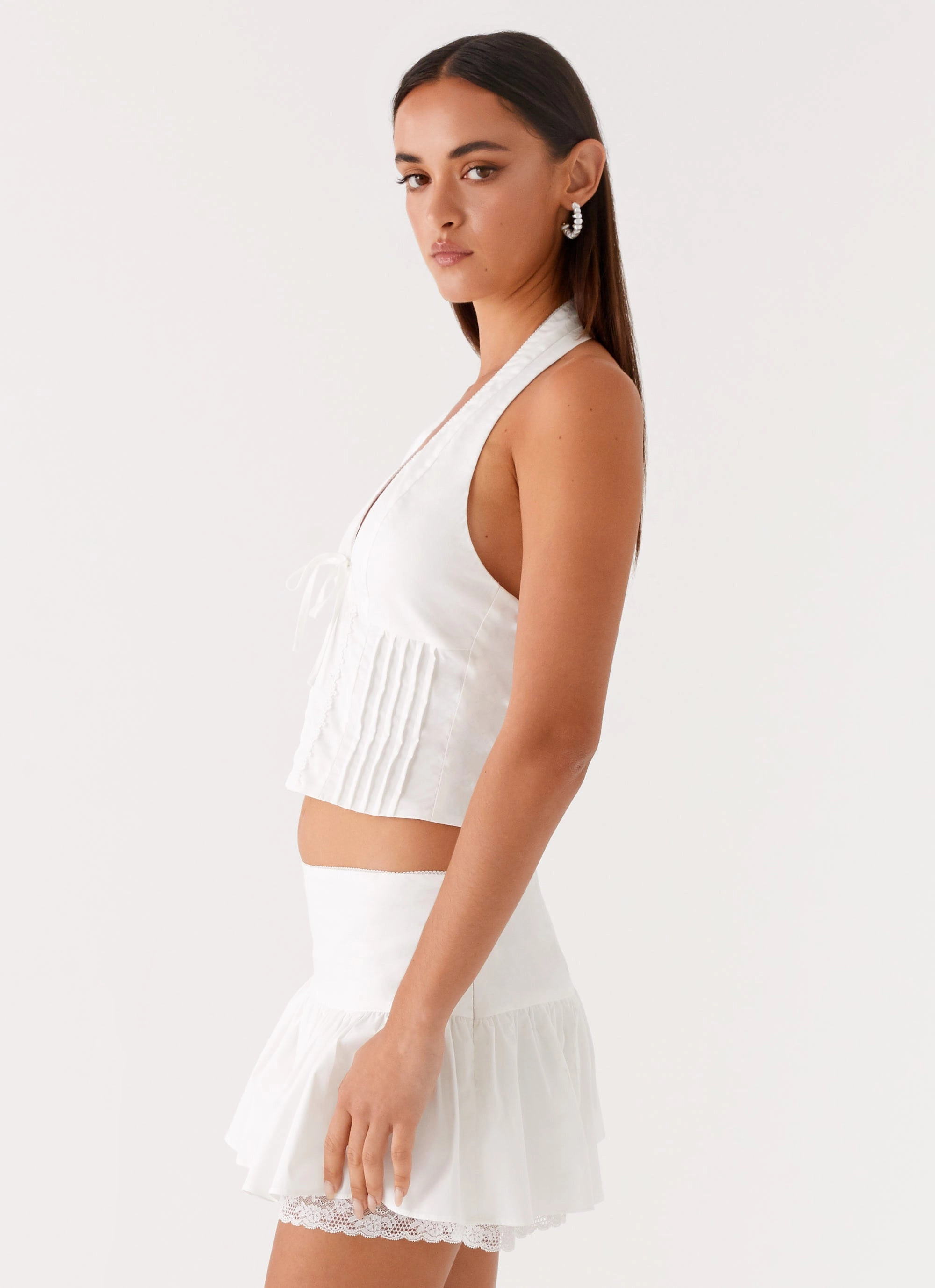 Soft Blended Fabric Mavis Halter Top - White
