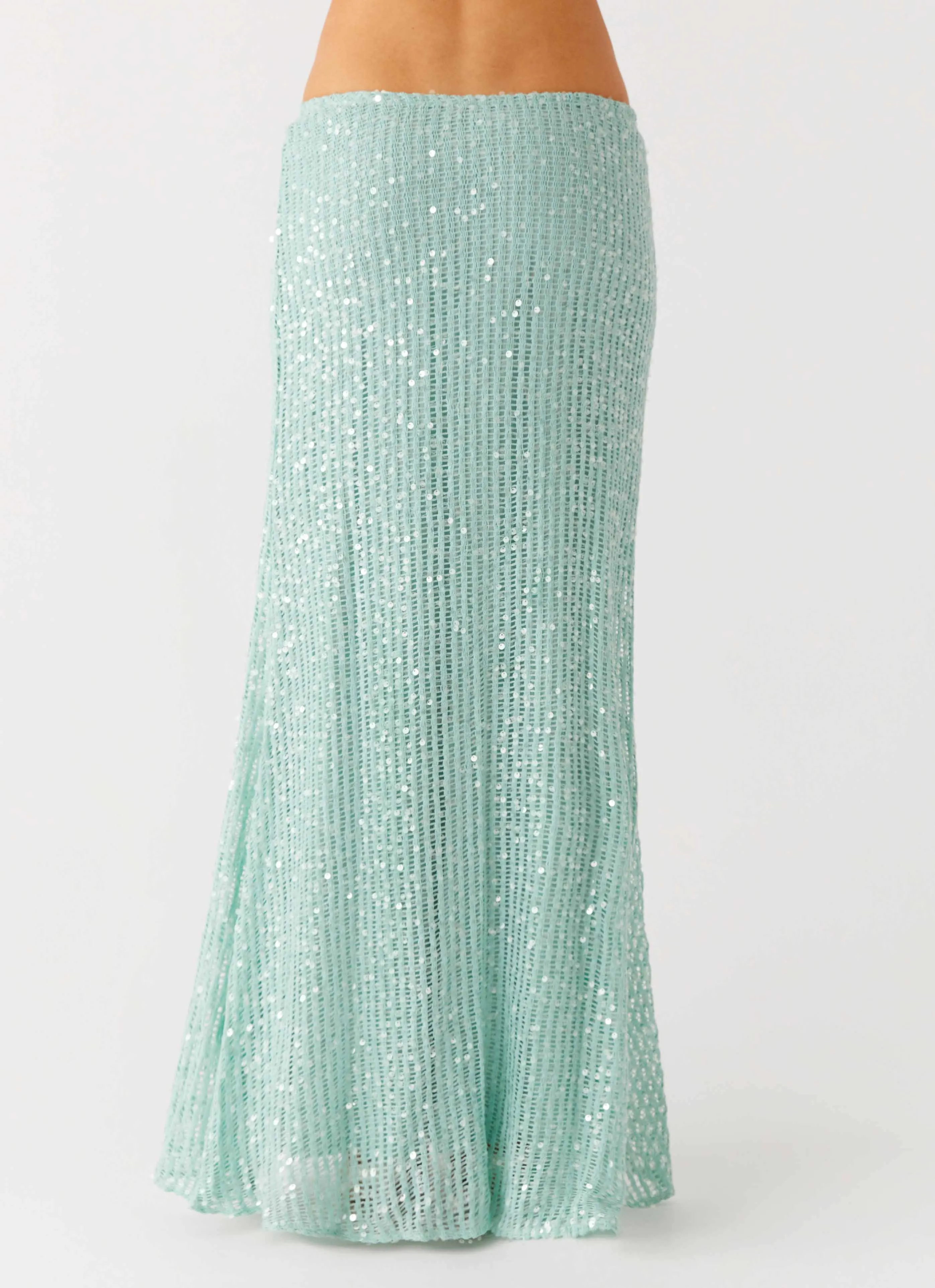 Flex Fit Versatile Design Amoura Sequin Low Rise Maxi Skirt - Mint Sage